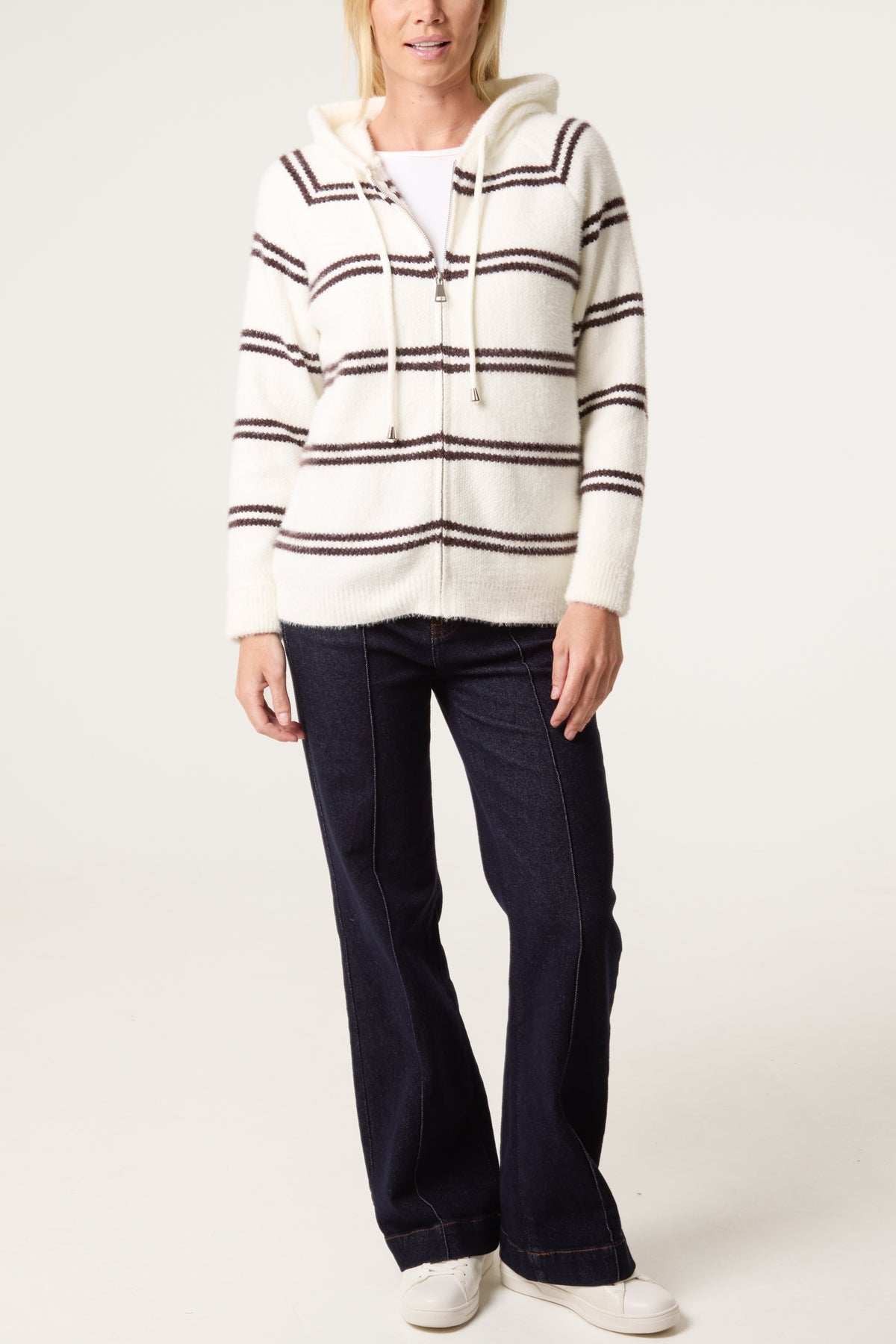 Striped Knit Zip-Up Hoodie