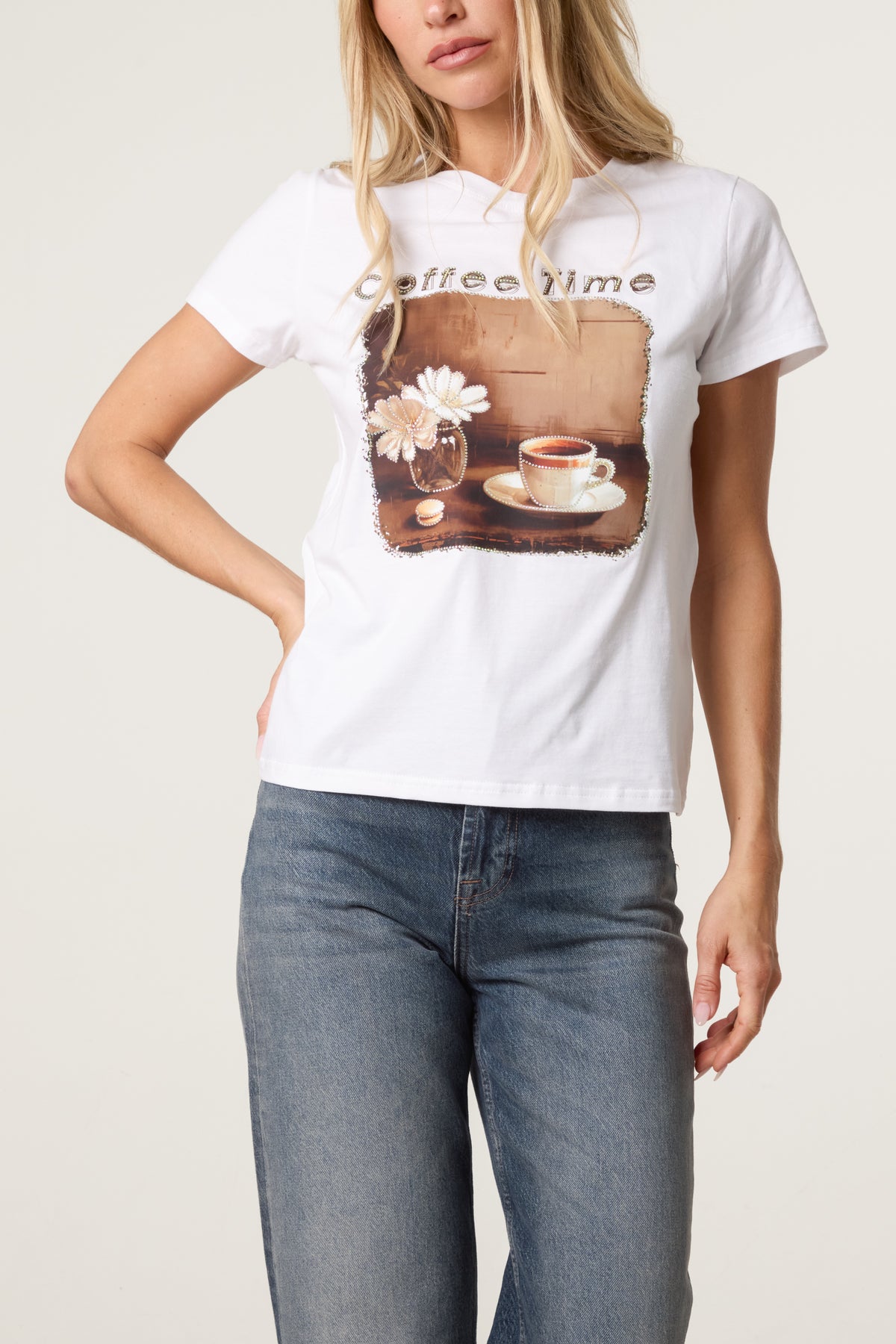 Coffee Time Embellished T-shirt