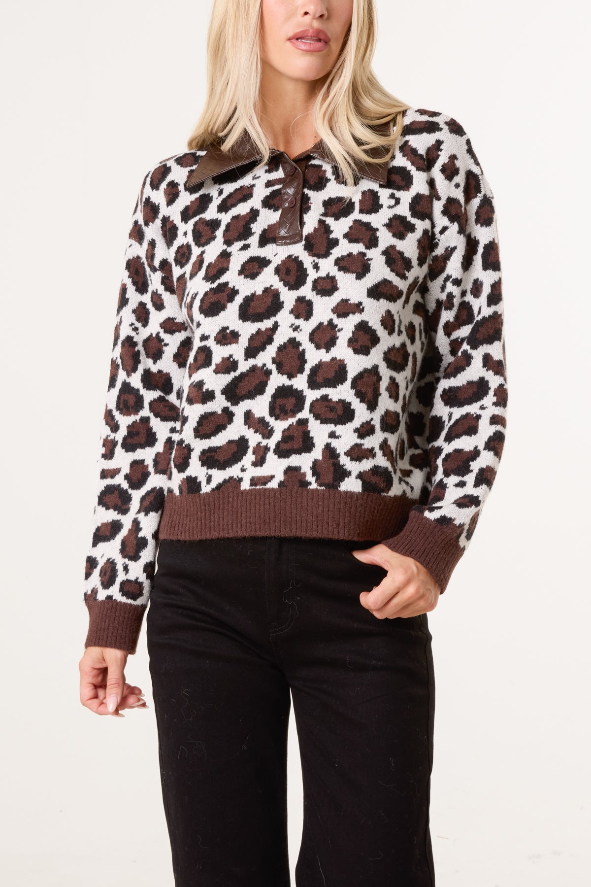 Leopard Print Polo Knit Jumper