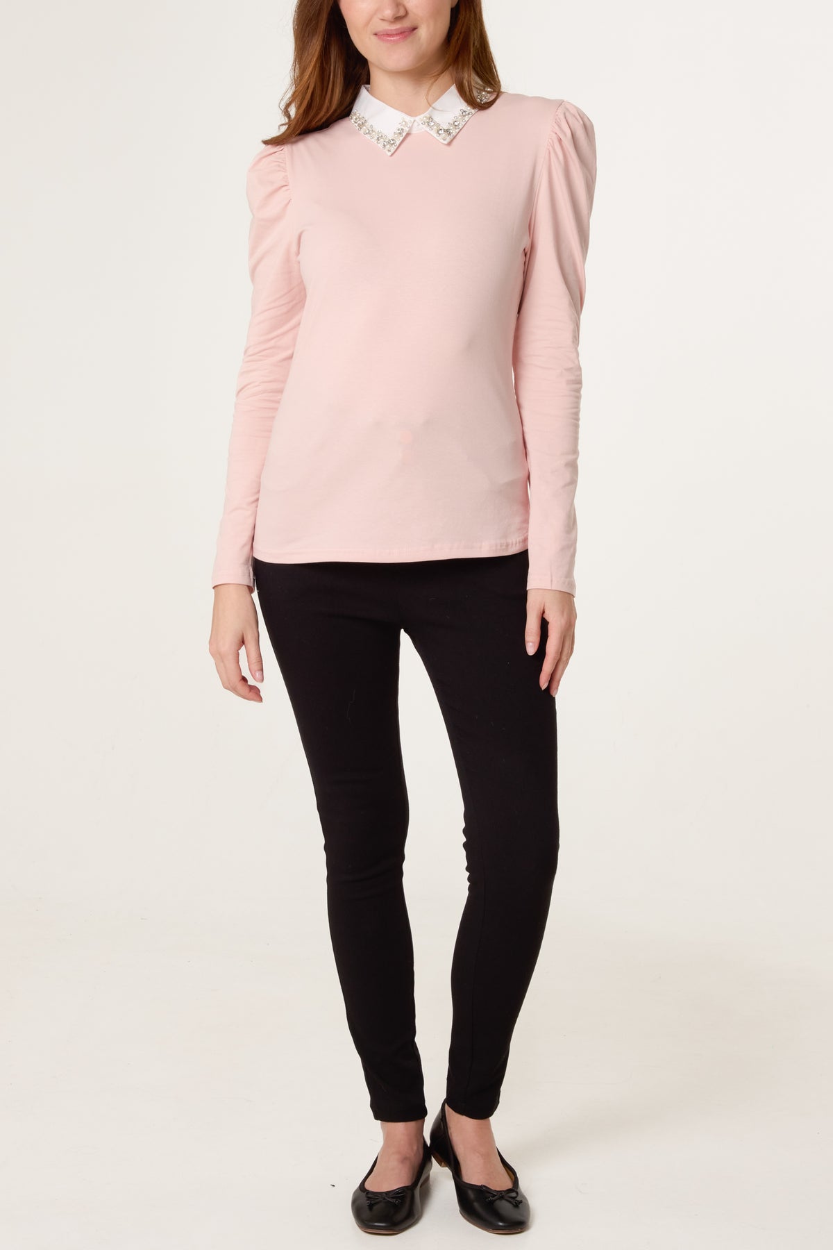 Embellished Collar Padded Shoulder Top