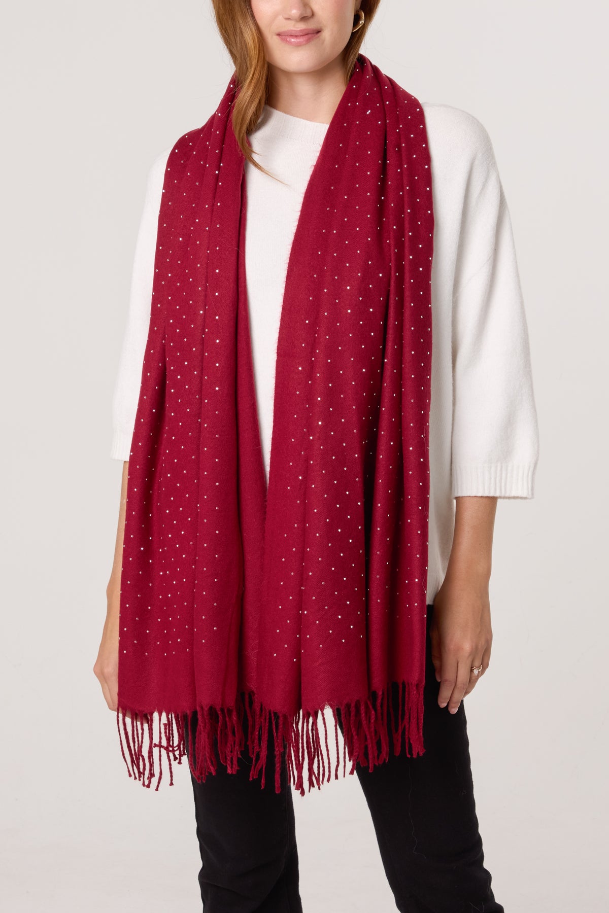 Diamante Embellished Tassel Scarf