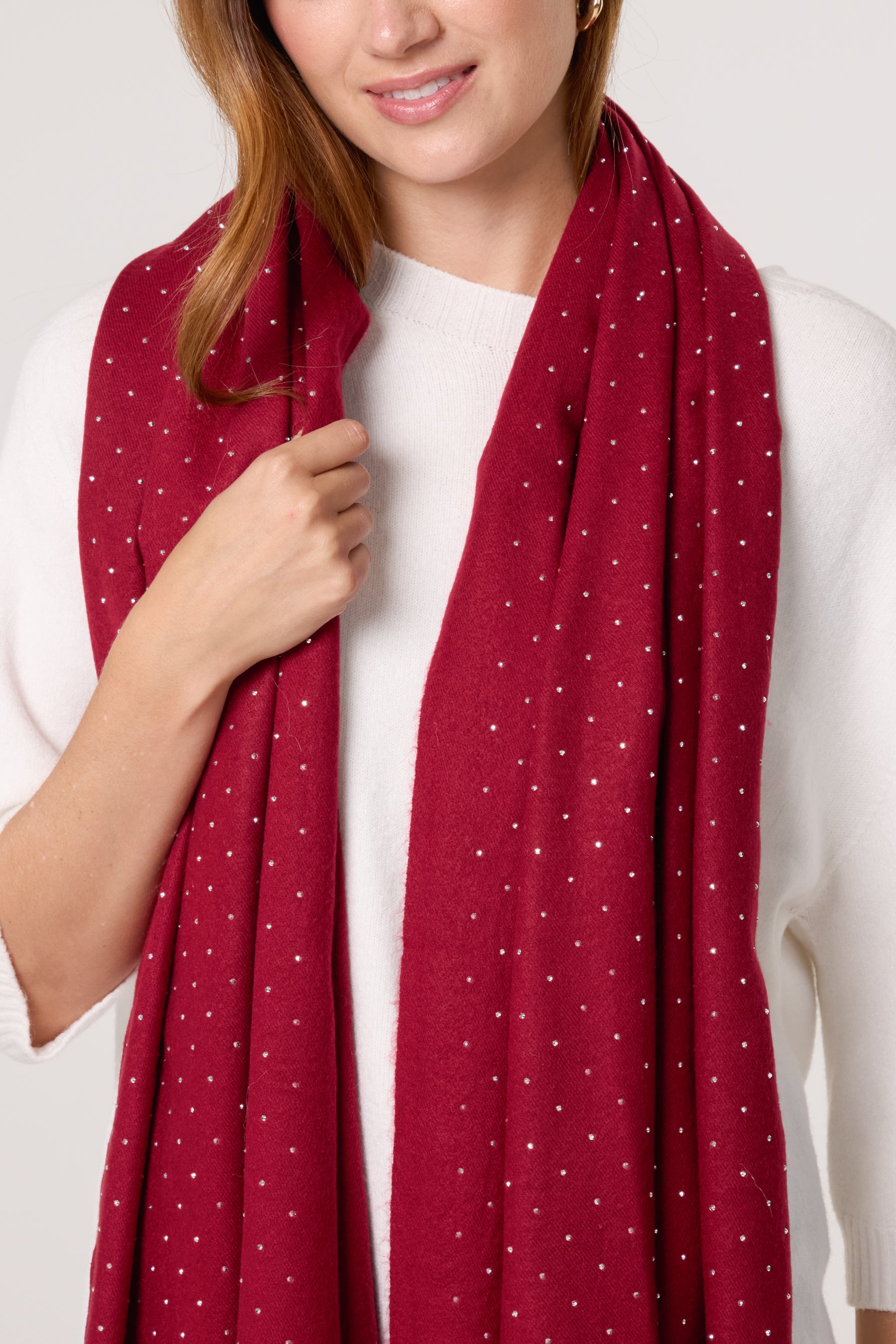 Diamante Embellished Tassel Scarf