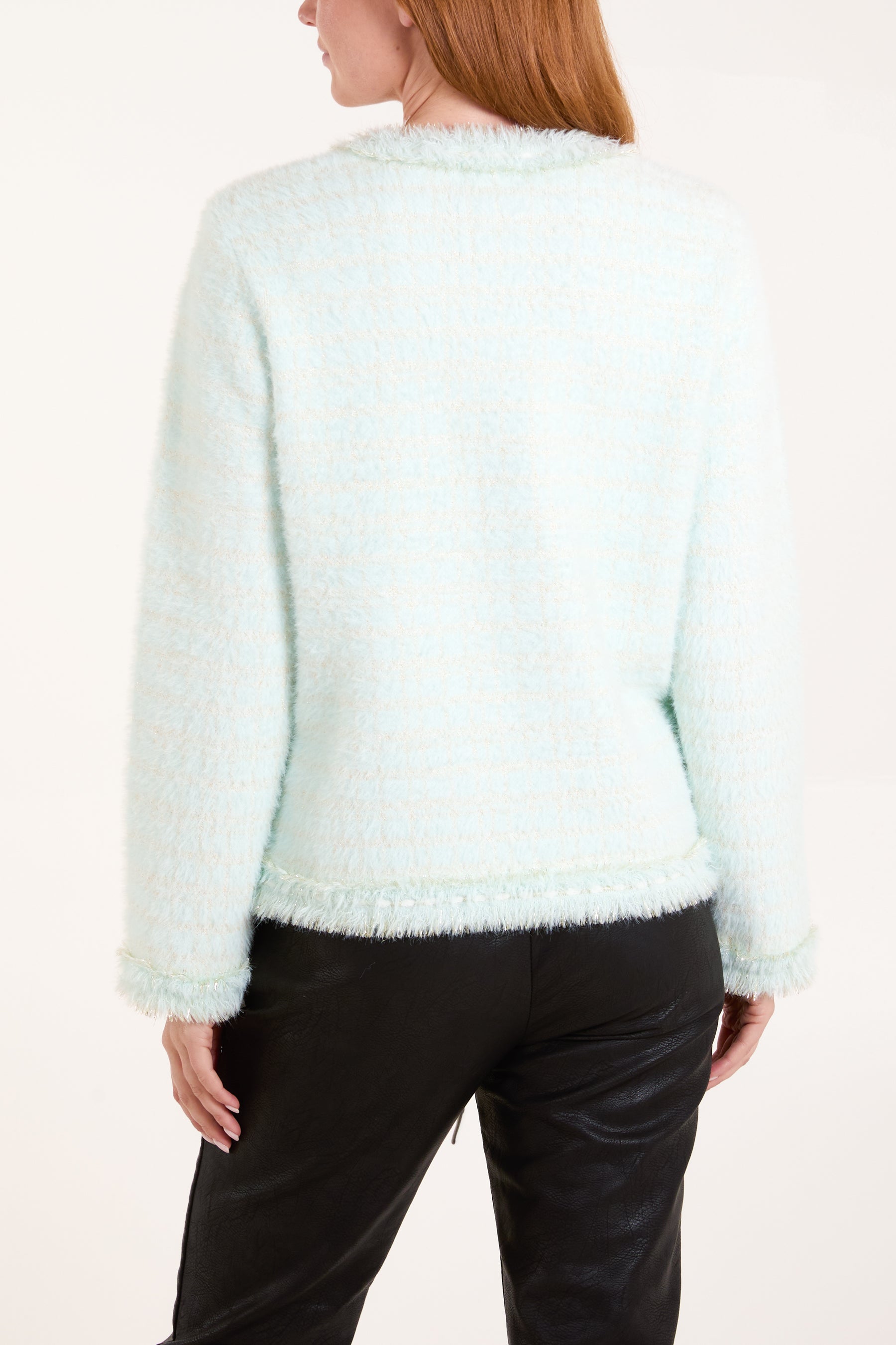 Pearl Button Check Knit Cardigan Jacket
