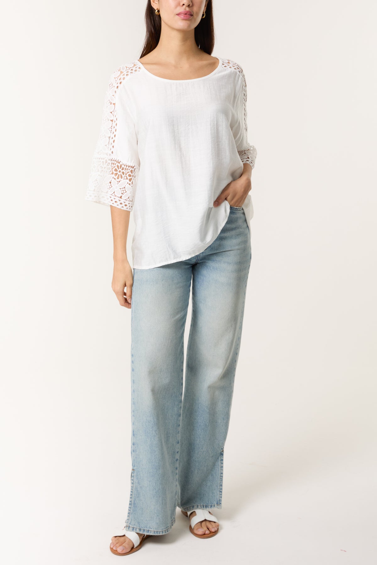 Crochet Sleeve Round Neck Top