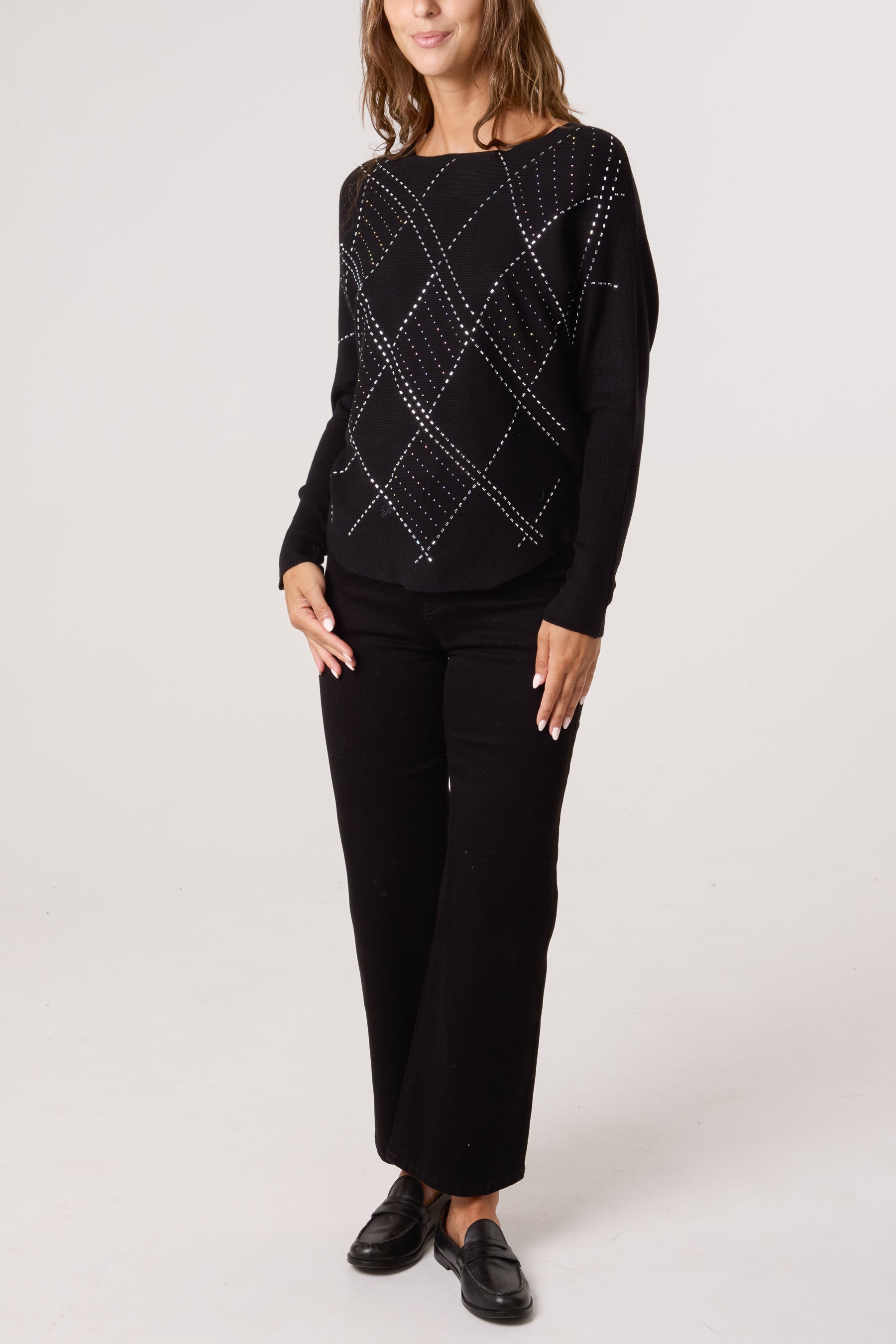 Embellished Diamond Patterned Jumper