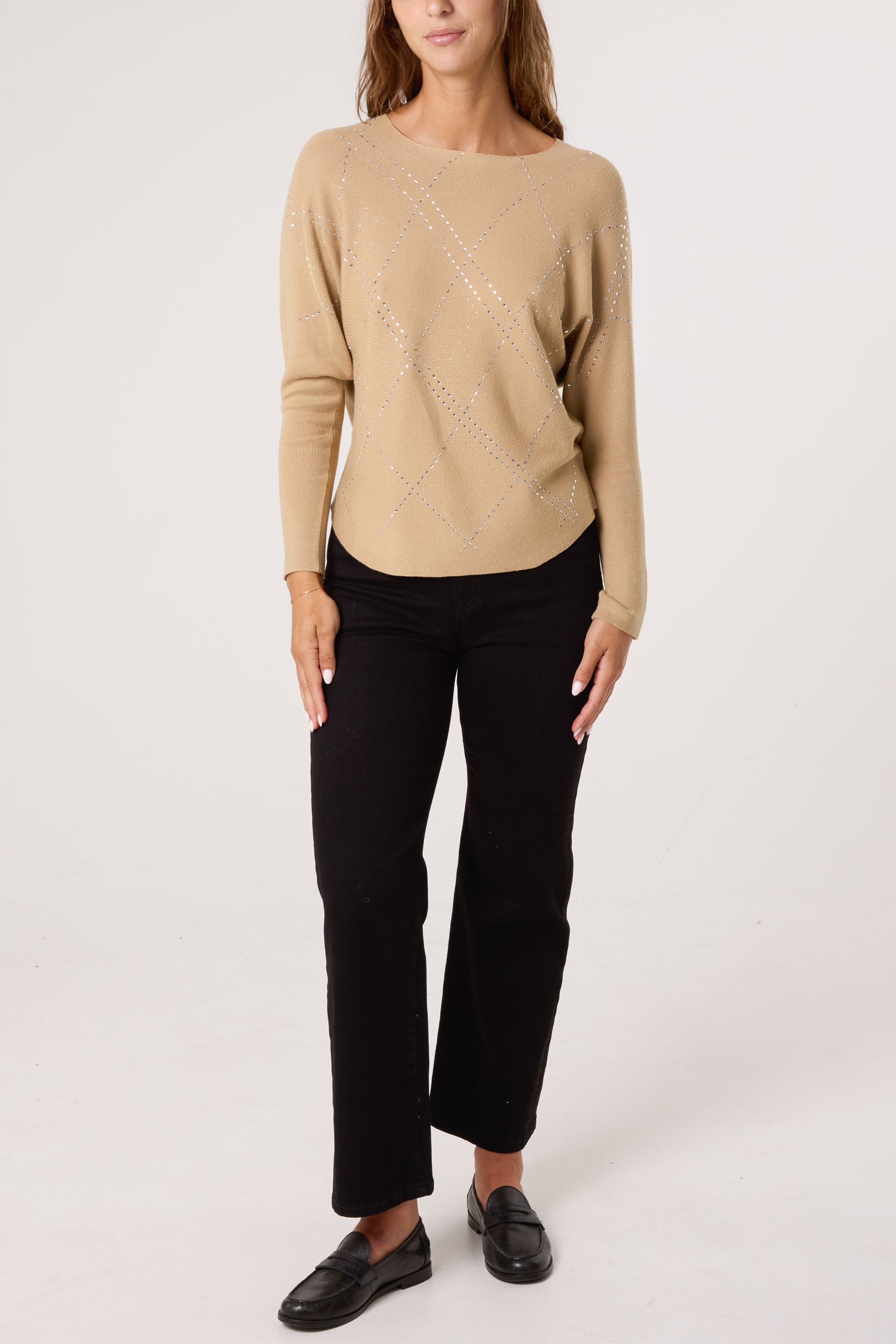 Embellished Diamond Patterned Jumper