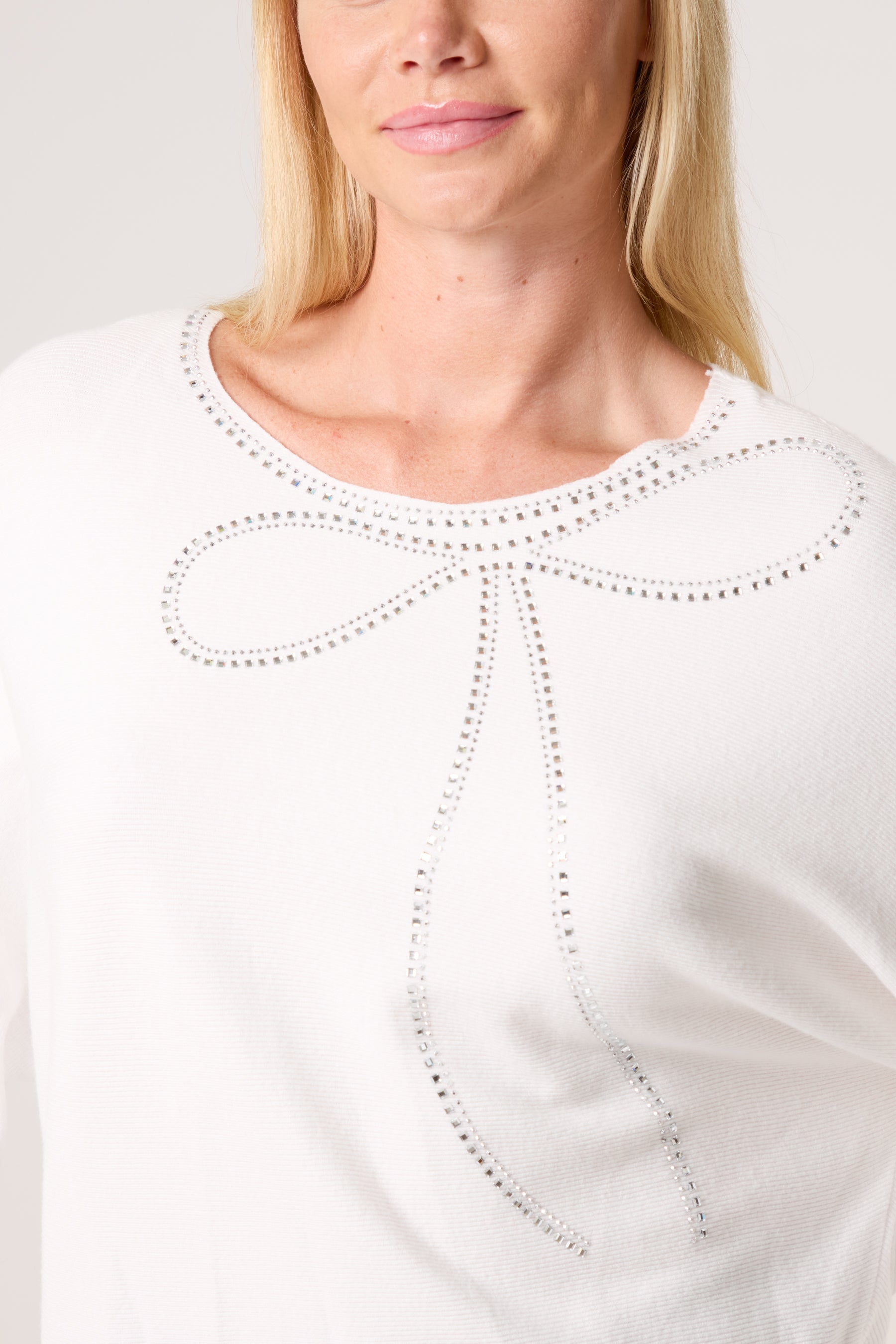 Sequin Bow Collar Fine Knit Jumper