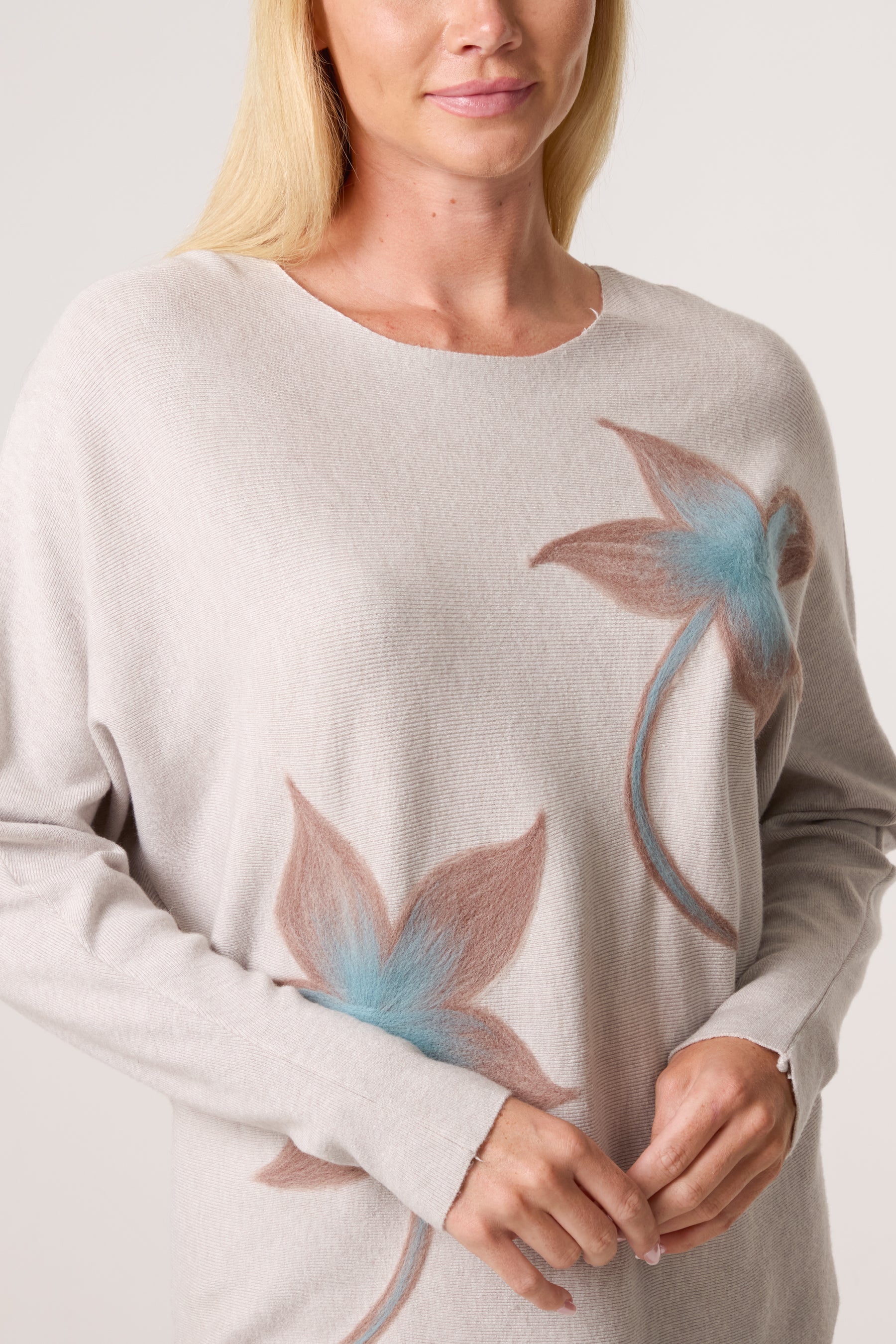 Pastel Leaf Embellished Knit Jumper