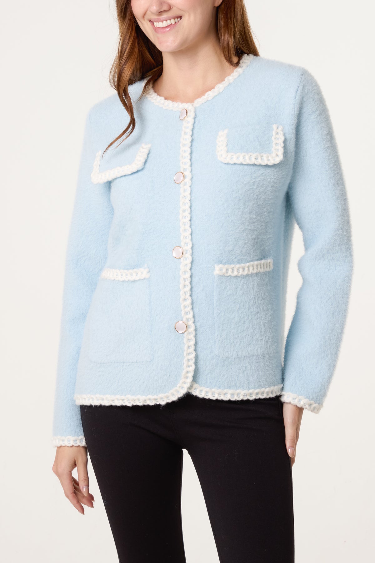 Robe Detail & Pearl Button Knit Cardigan