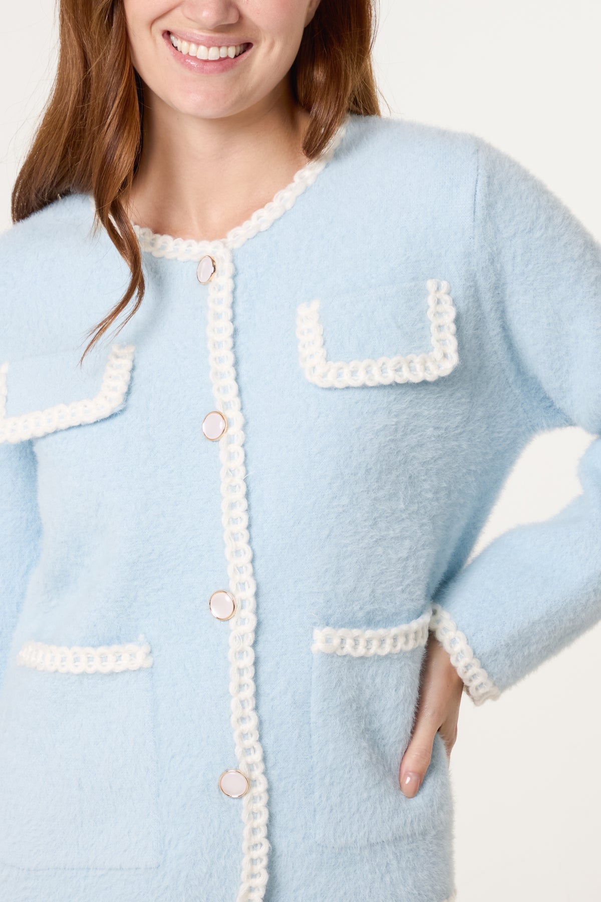 Robe Detail & Pearl Button Knit Cardigan
