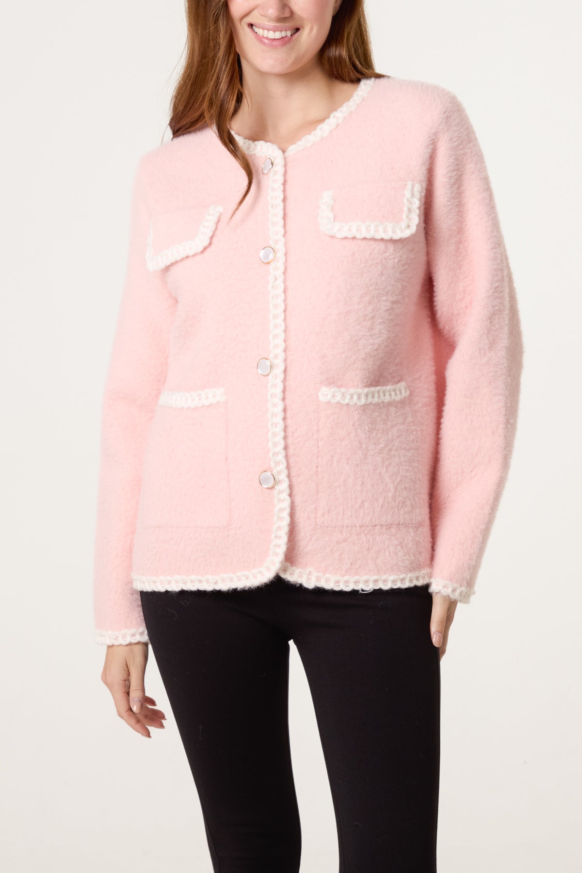 Robe Detail & Pearl Button Knit Cardigan