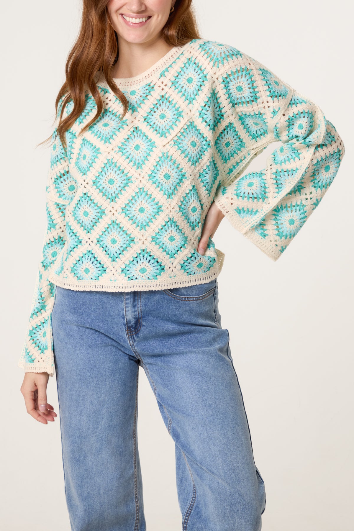 Diamond-Shaped Crochet Jumper