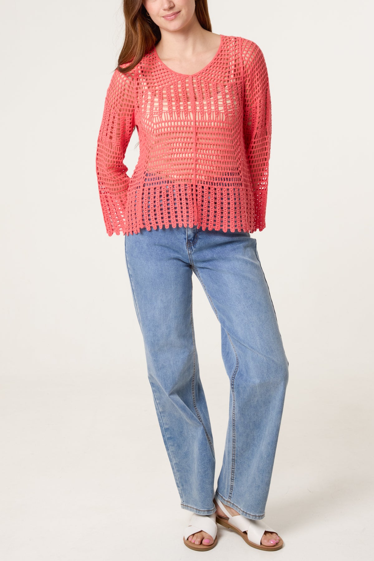 Crochet Net Round Neck Jumper