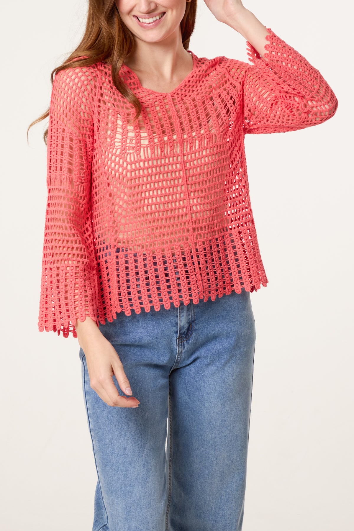 Crochet Net Round Neck Jumper