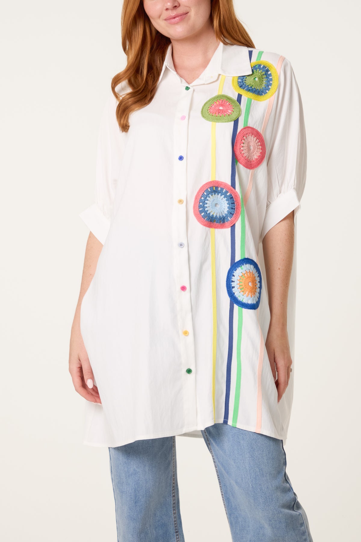 Colourful Crochet Circle Oversized Shirt