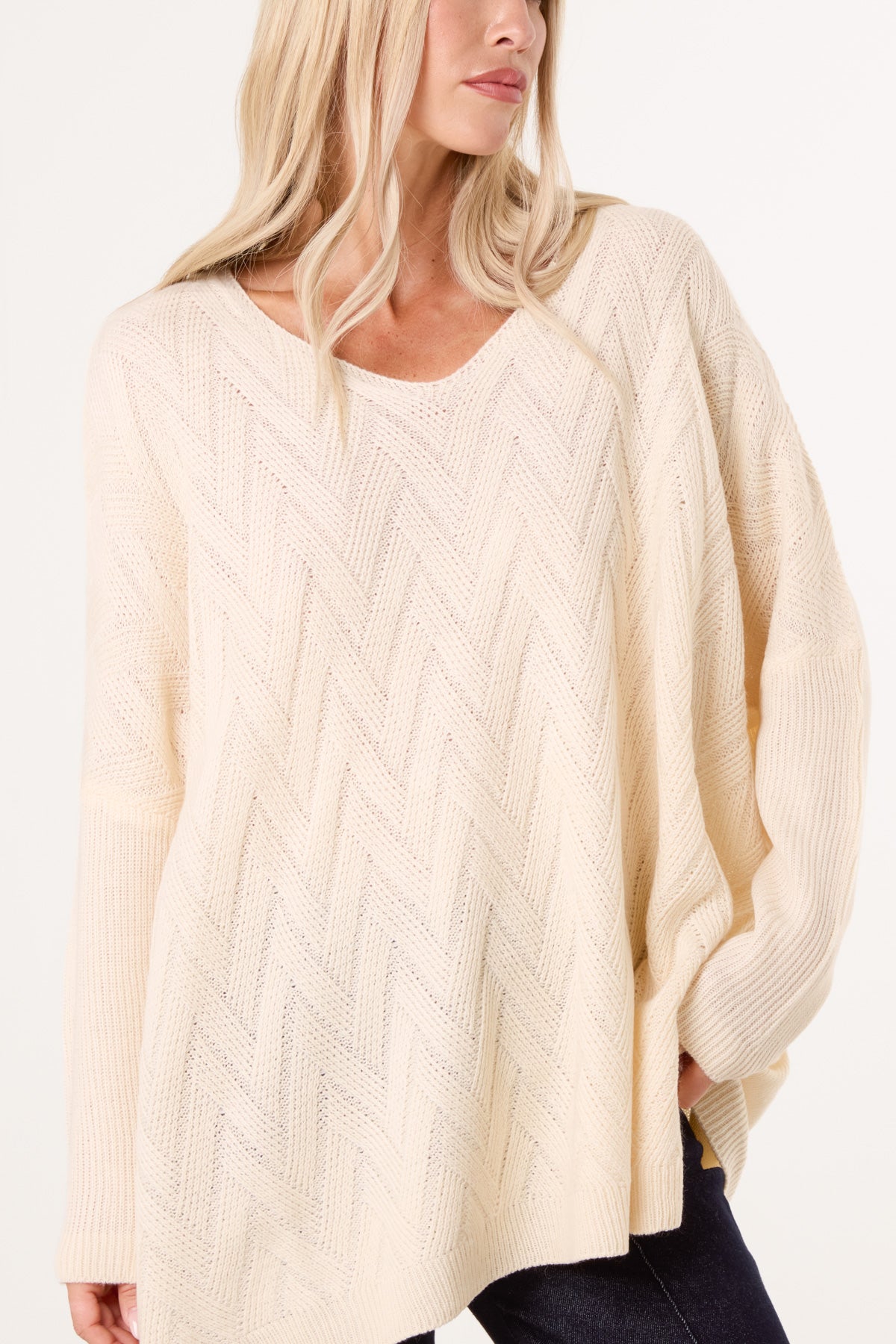Ribbed V-Neck Knit Jumper