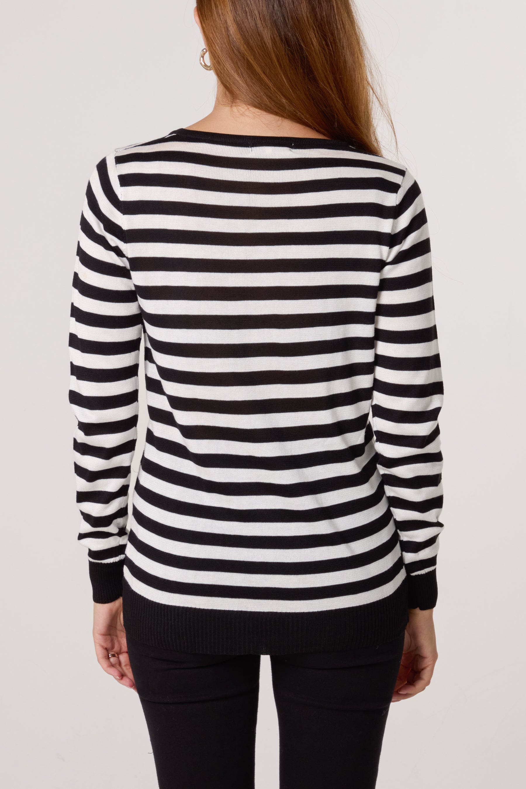 Monochrome Striped V-Neck Jumper