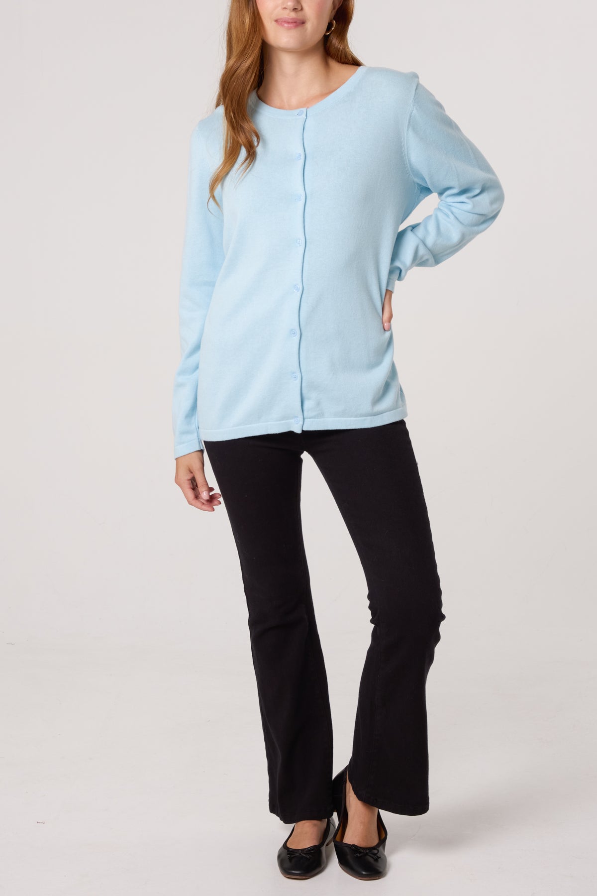 Round Neck Fine Knit Cardigan