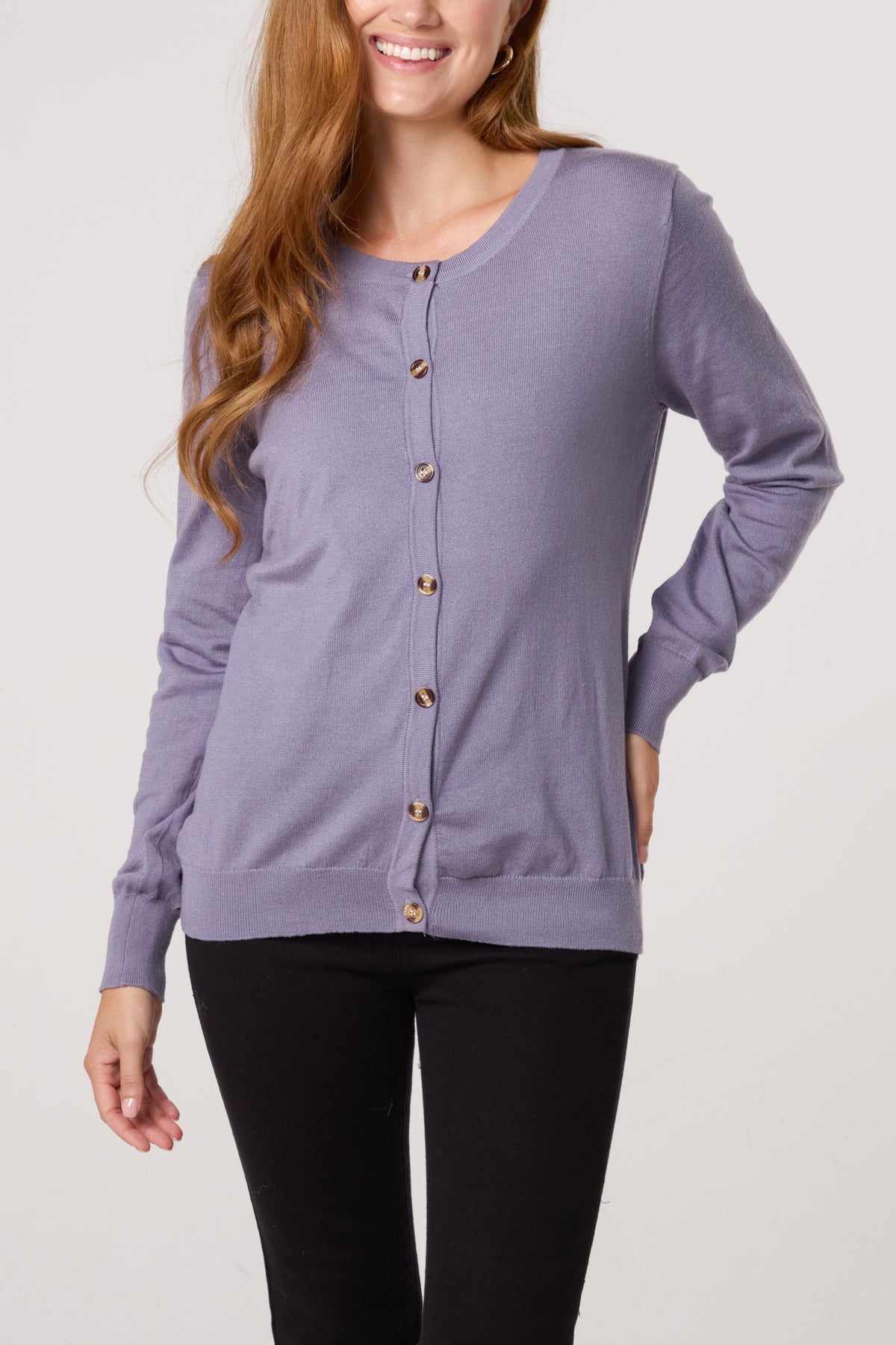 Round Neck Button Fine Knit Cardigan
