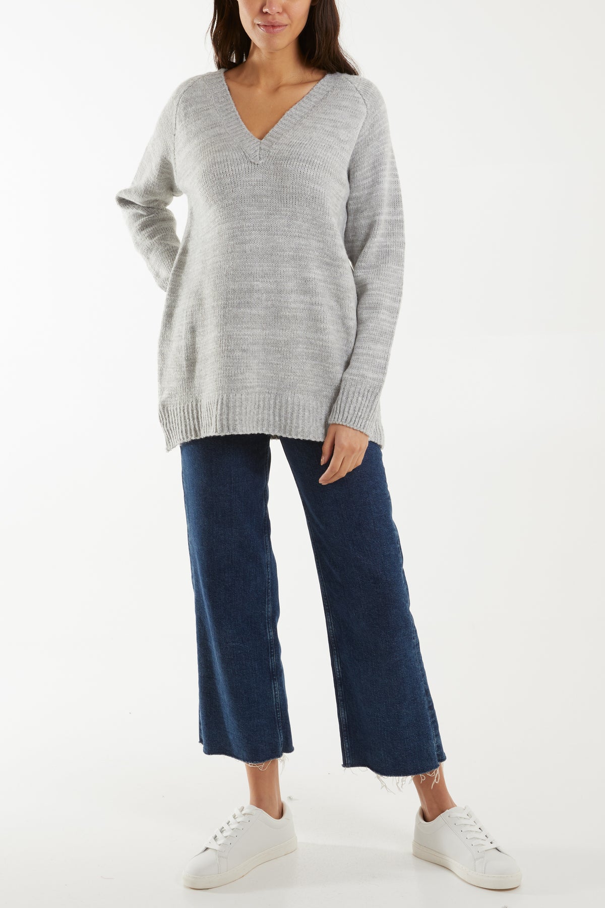 Ribbed V-Neck Knit Jumper