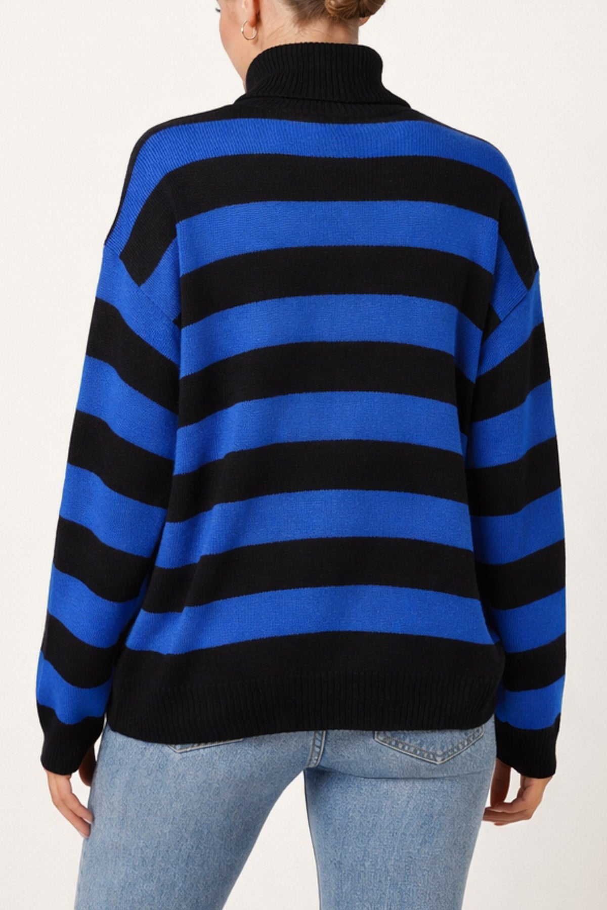 Roll Neck Striped Knit Jumper