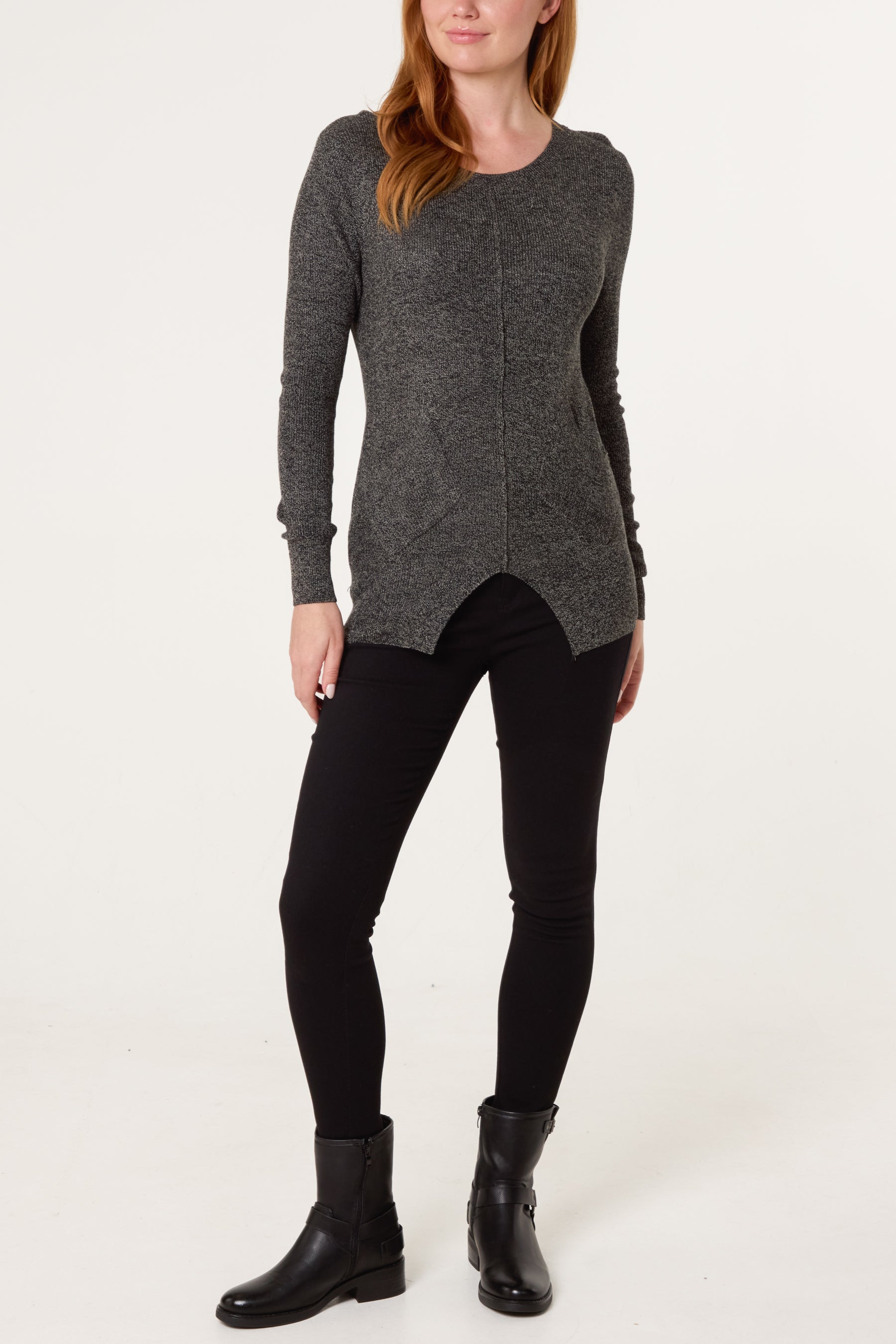 Round Split Hem Fine Knit Jumper