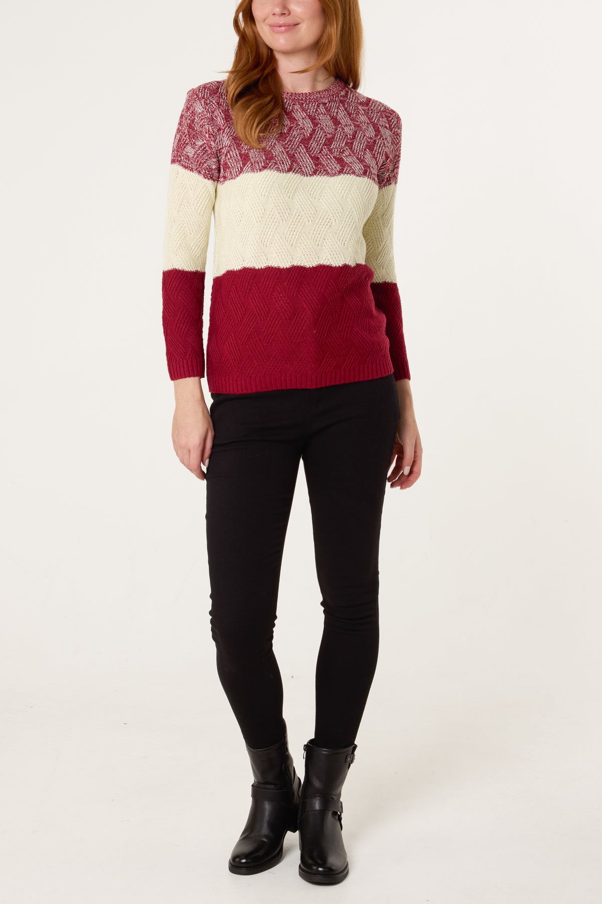 Wine Block Pattern Knit Jumper