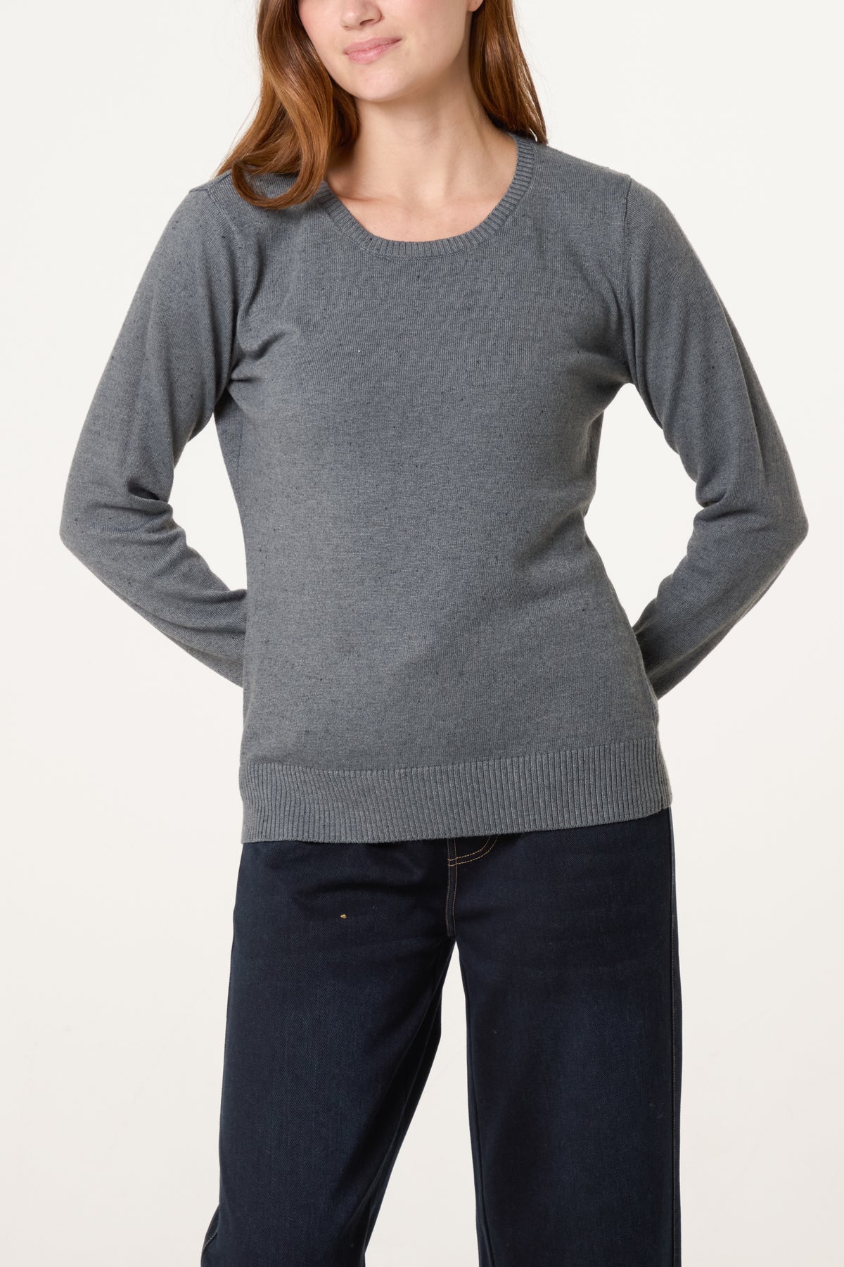 Ribbed Edge Round Neck Jumper