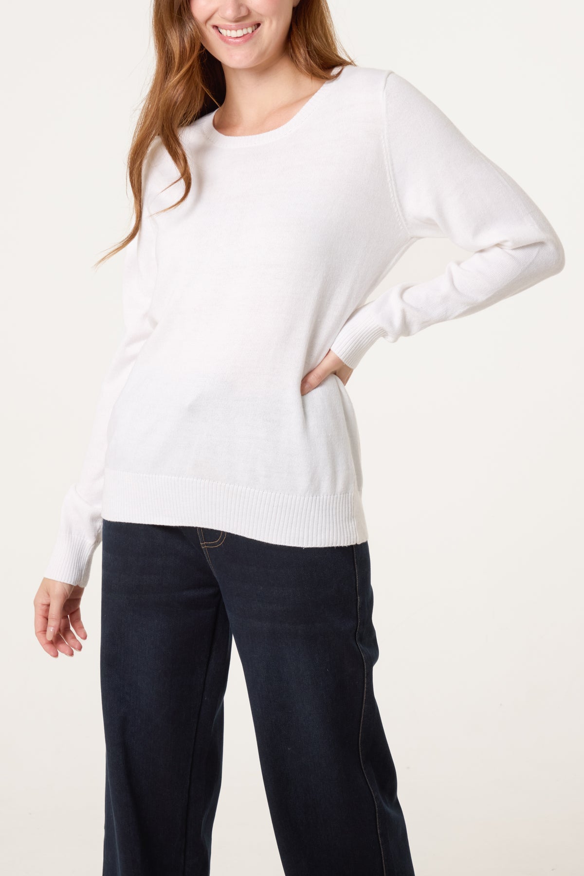 Ribbed Edge Round Neck Jumper