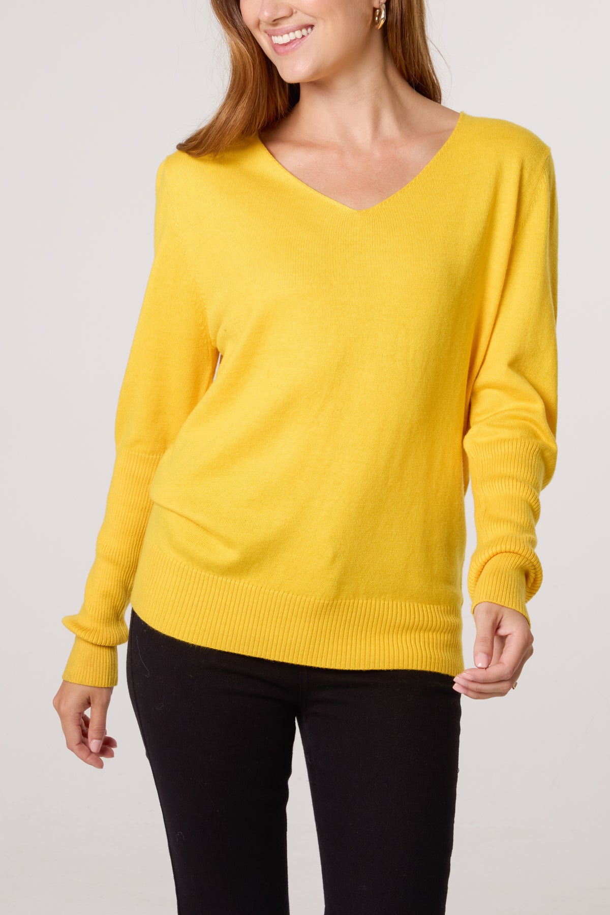 Ribbed Edge V-Neck Jumper
