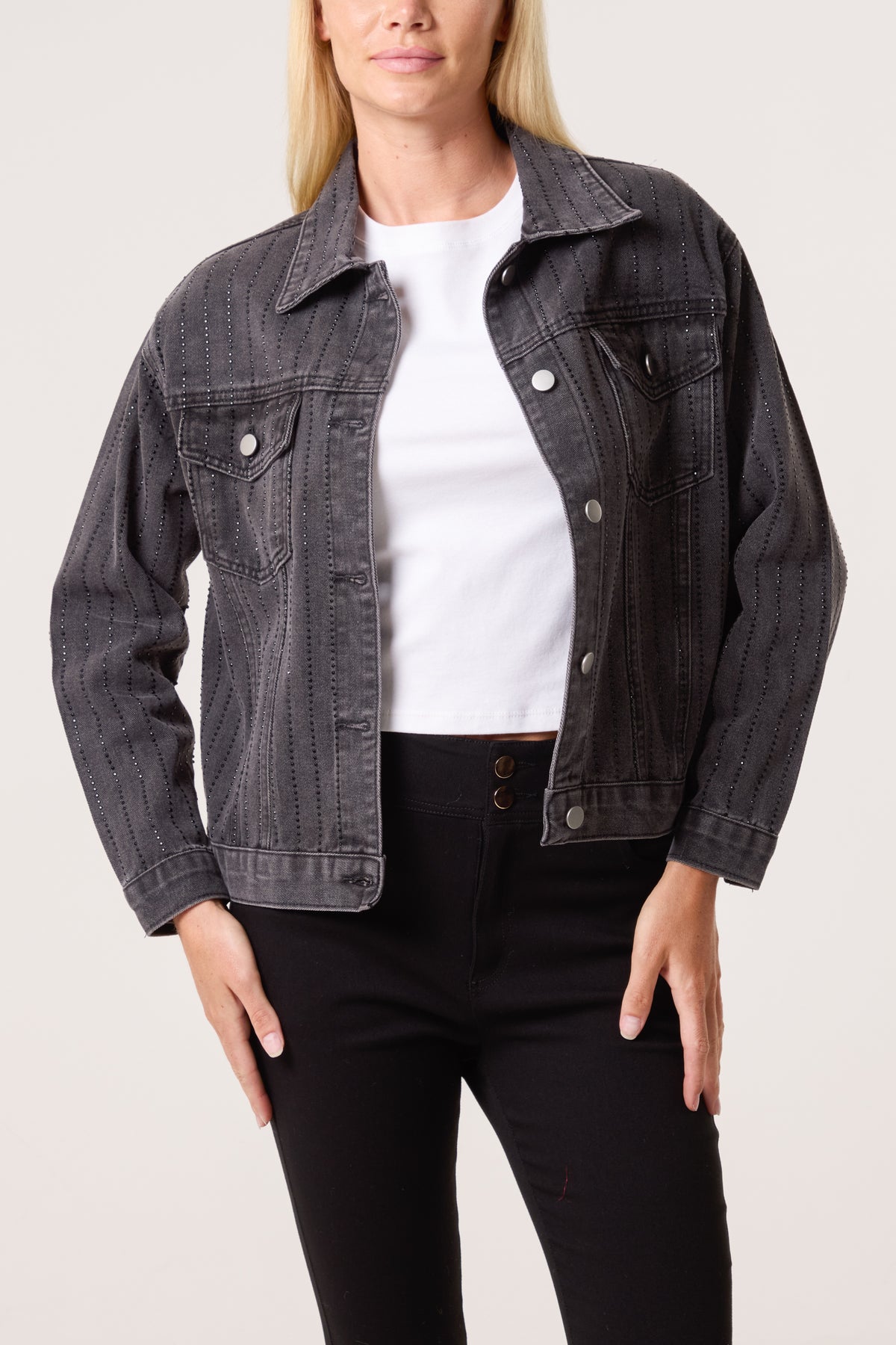 Diamante Striped Denim Jacket