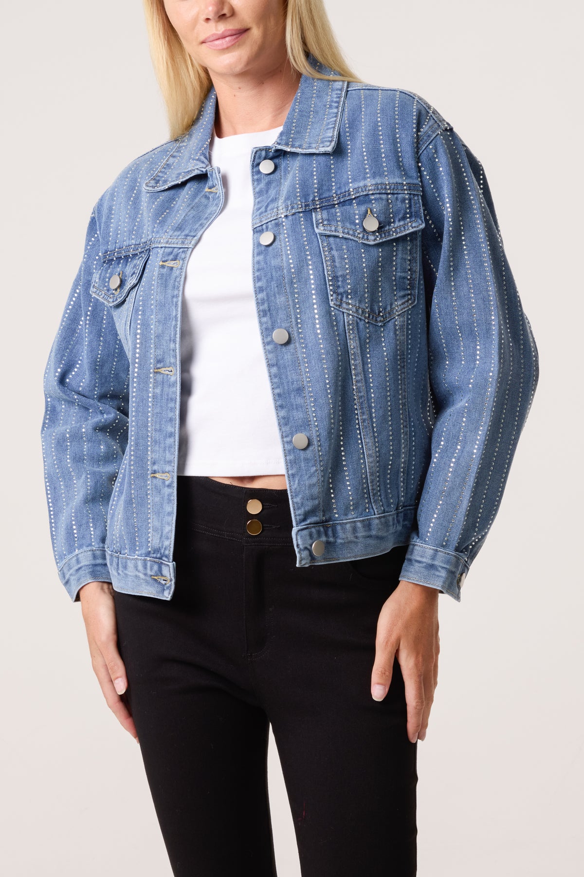 Diamante Striped Denim Jacket