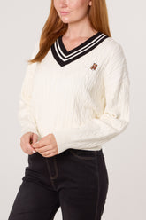 V-Neck Cable Knitted Teddy Jumper