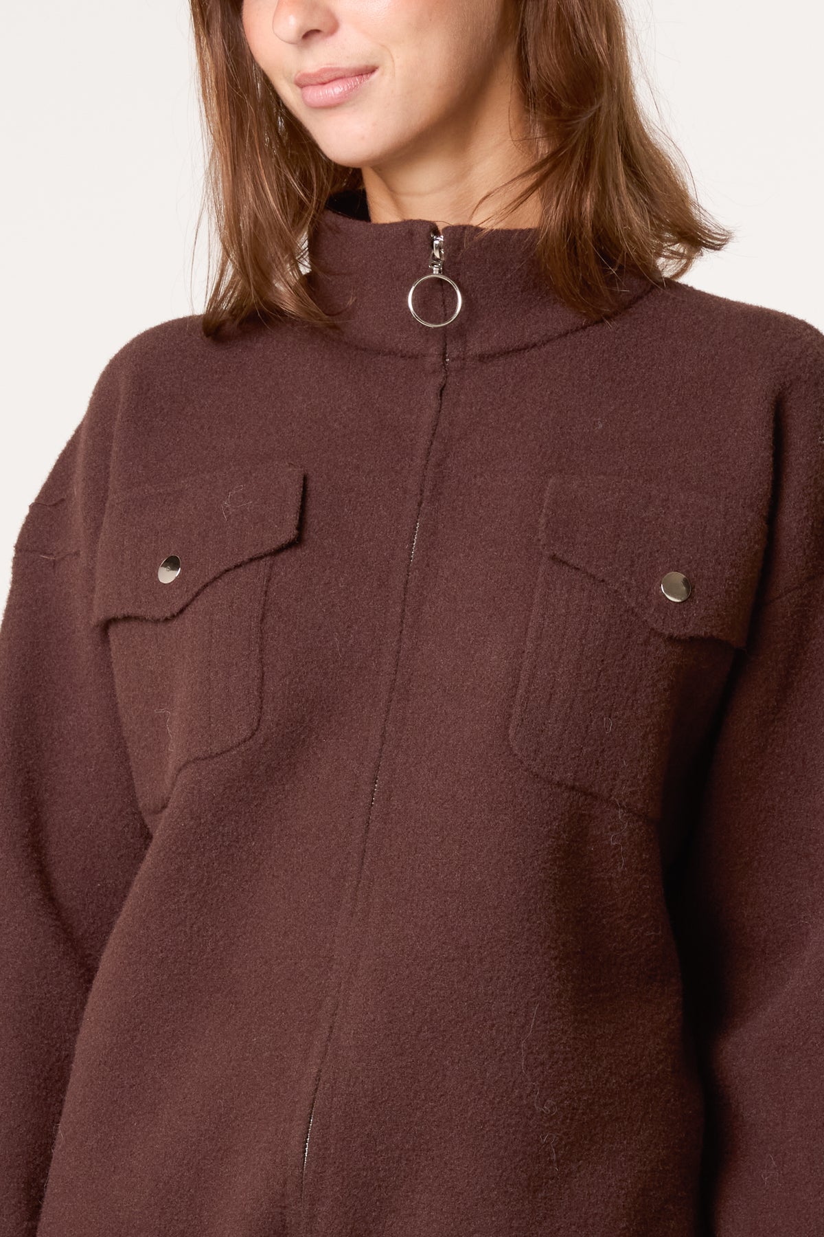 Zip-Up Knit Jacket With Utility Pockets