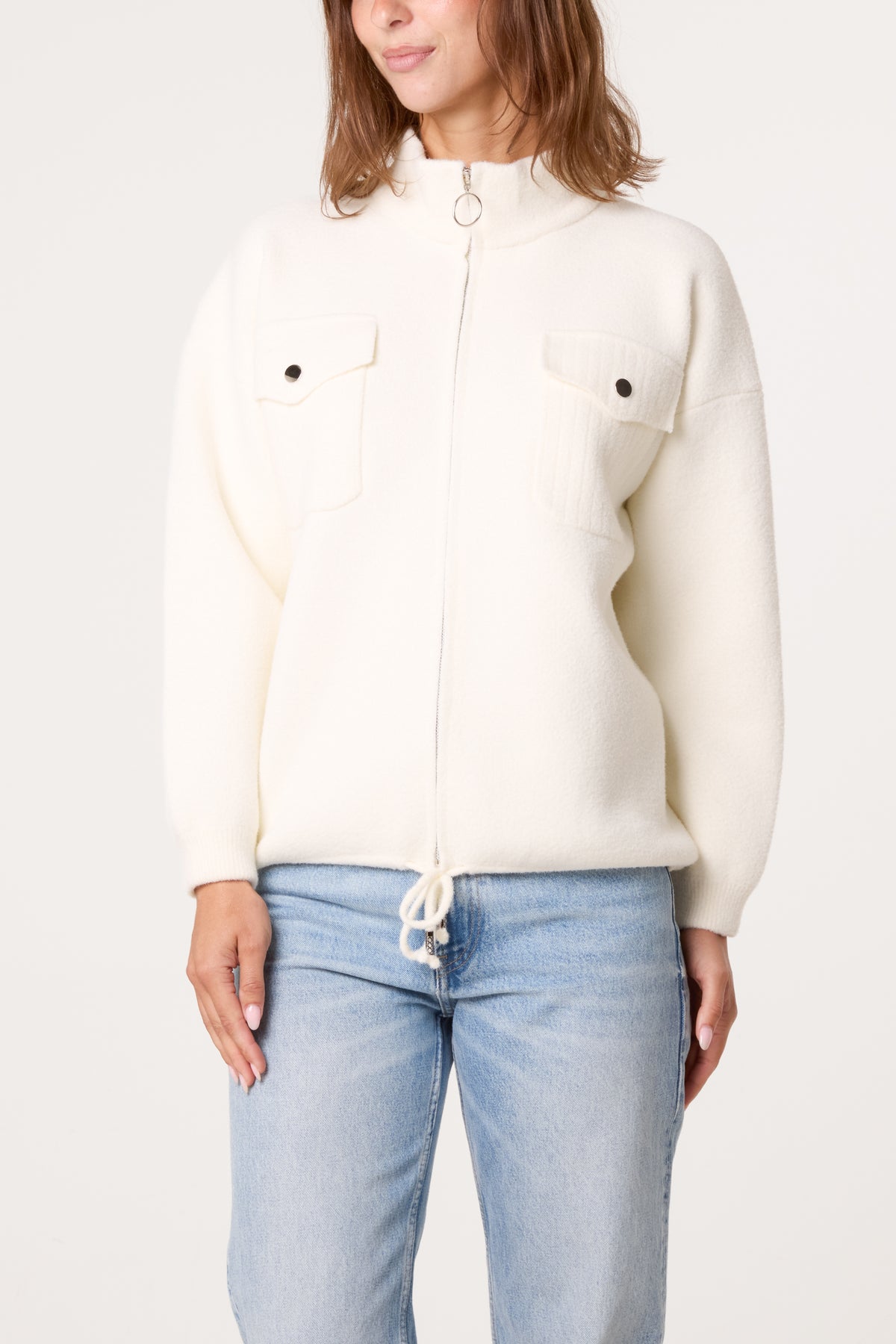 Zip-Up Knit Jacket With Utility Pockets
