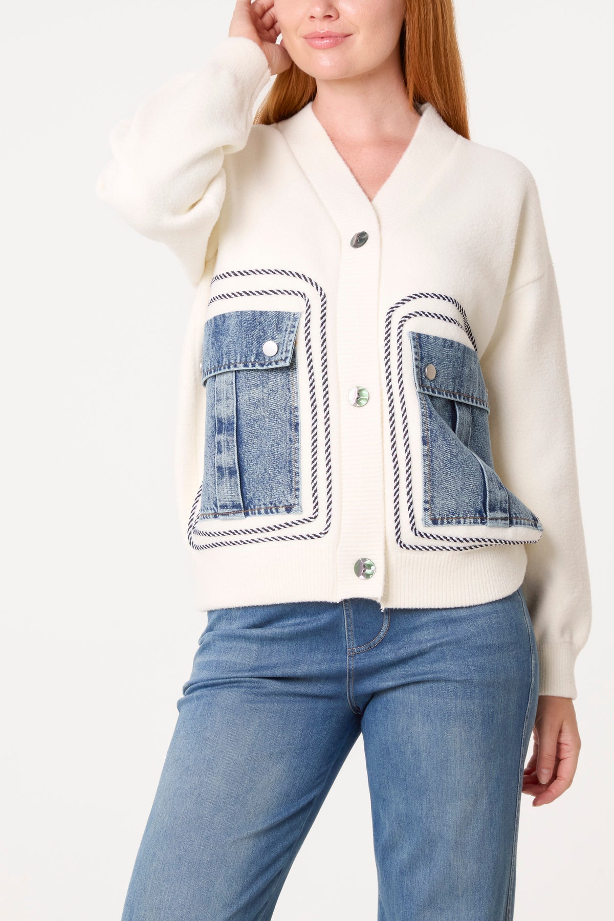 Denim Pocket Button Through Cardigan