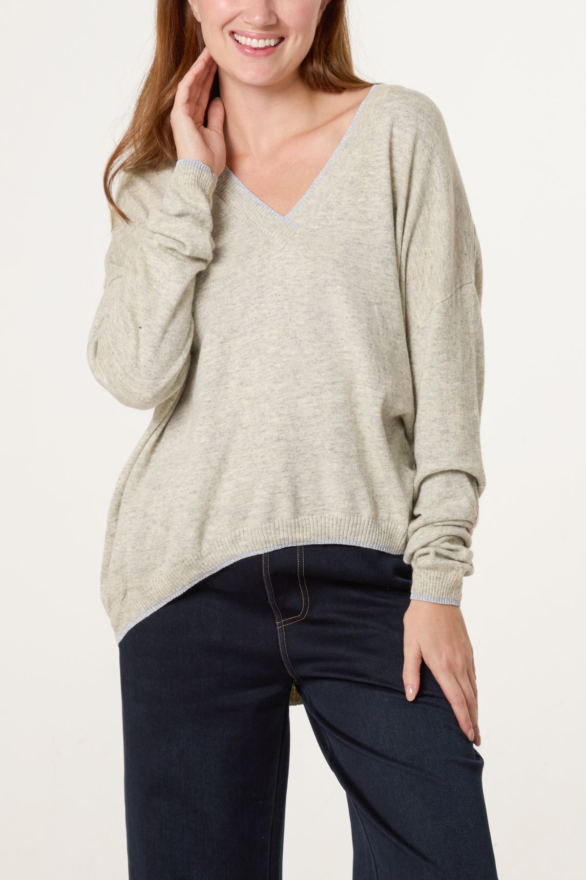Ribbed V-Neck Knit Jumper