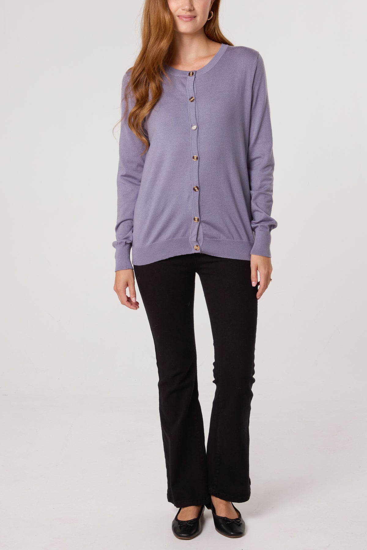 Round Neck Button Fine Knit Cardigan