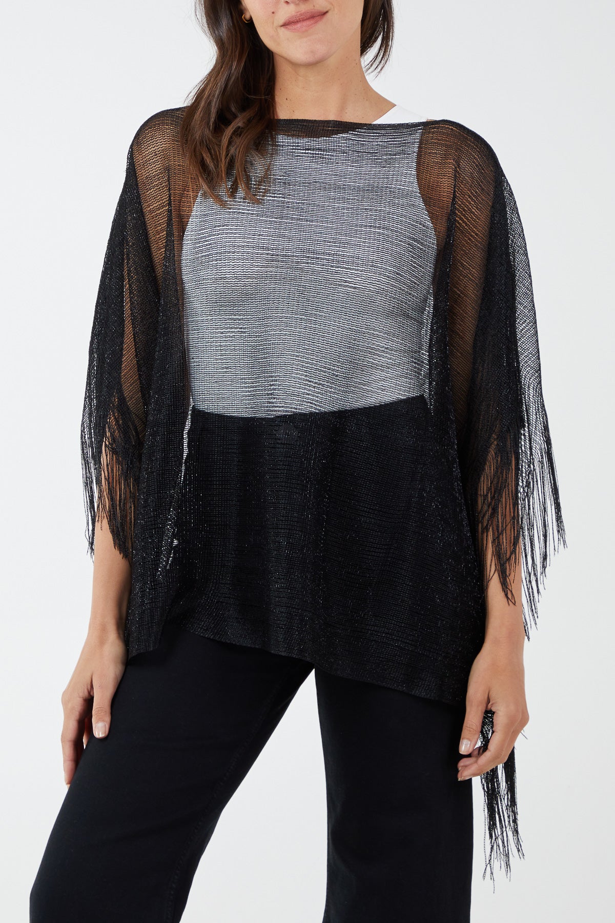 Fringe Metallic Yarn Poncho
