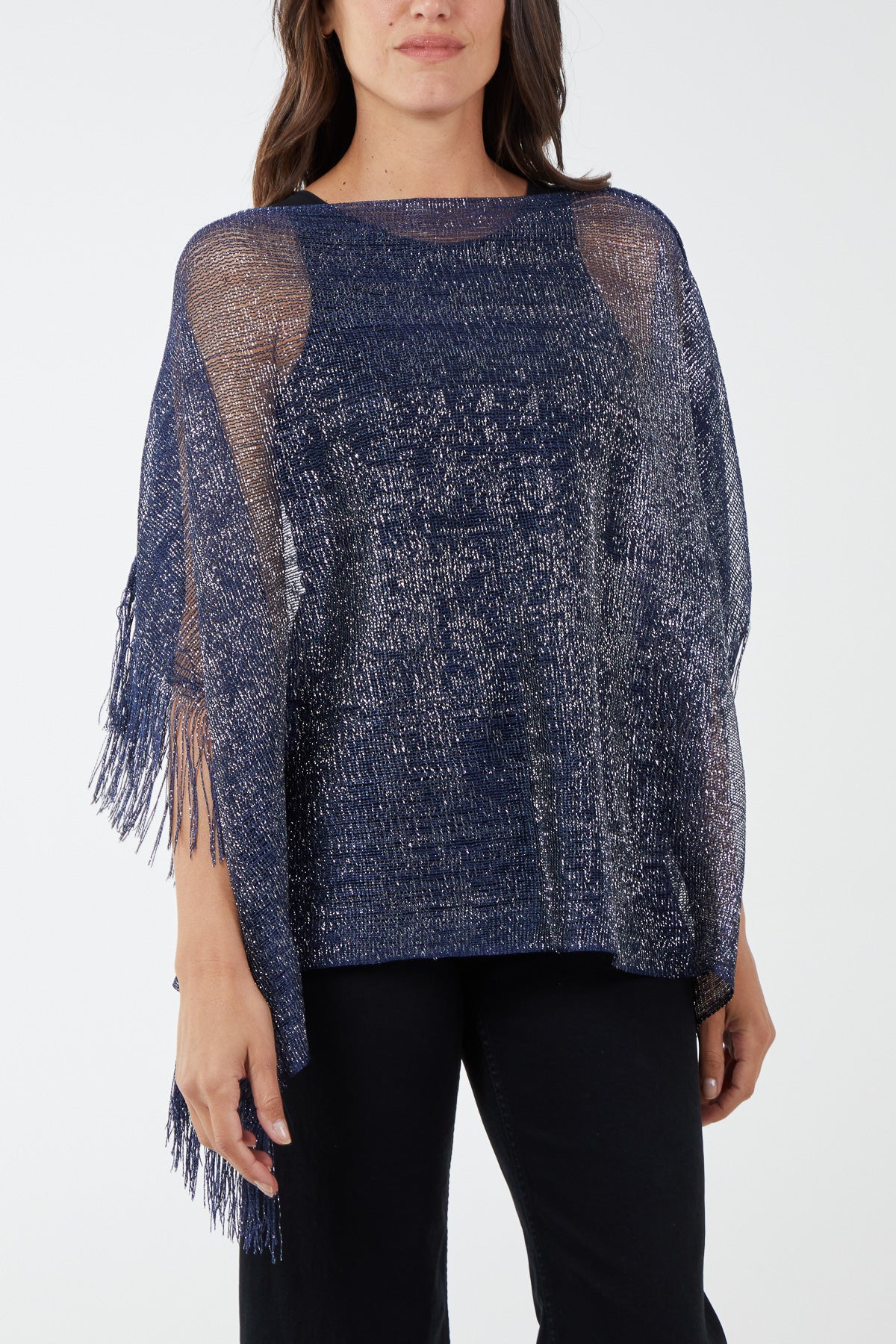 Fringe Metallic Yarn Poncho