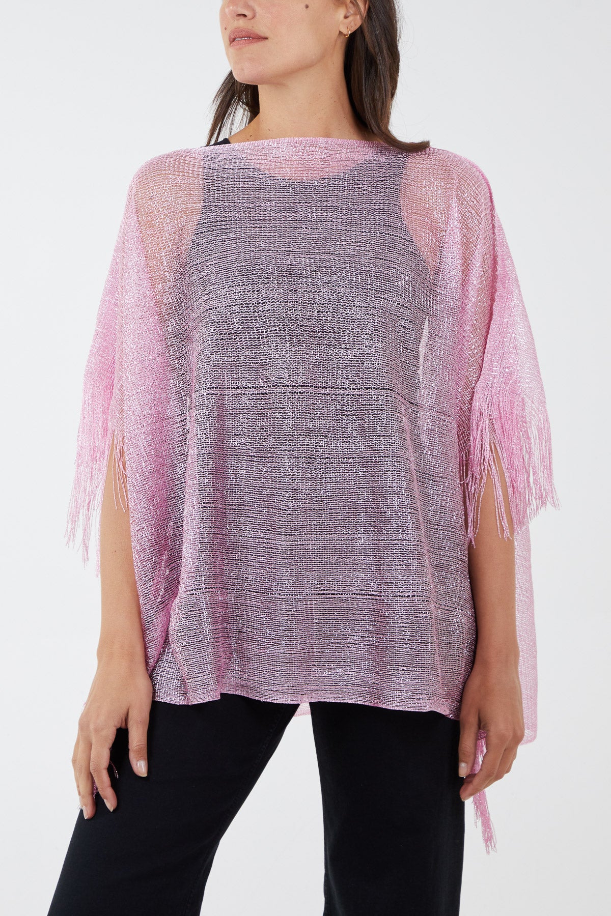 Fringe Metallic Yarn Poncho