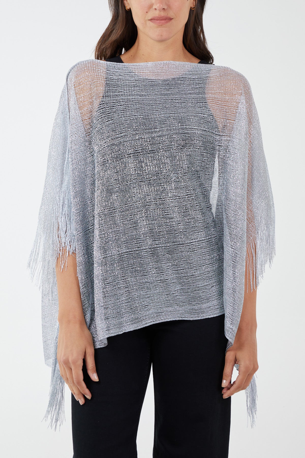 Fringe Metallic Yarn Poncho