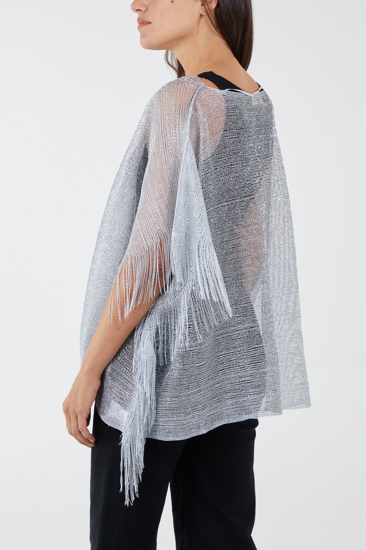 Fringe Metallic Yarn Poncho