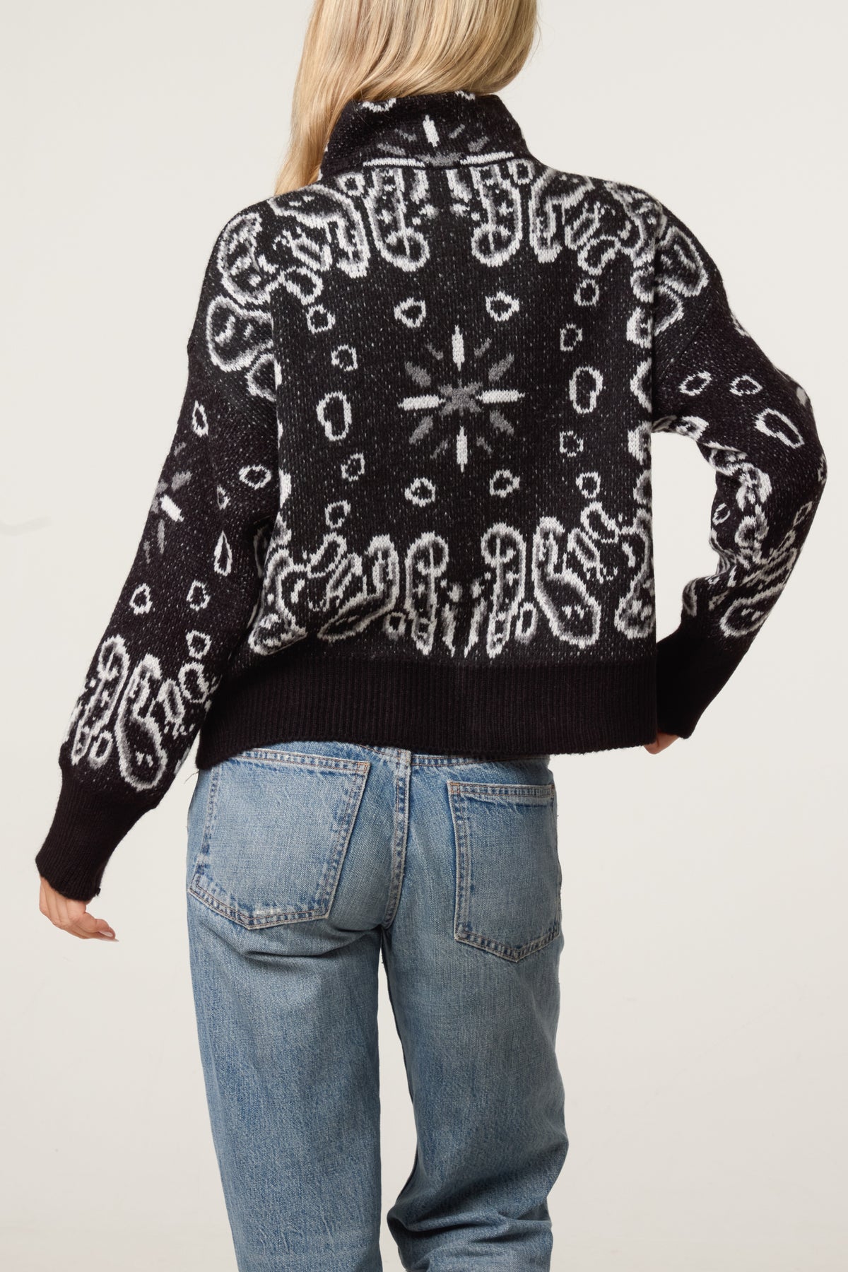 Bandana Print Zip-Through Knit Cardigan