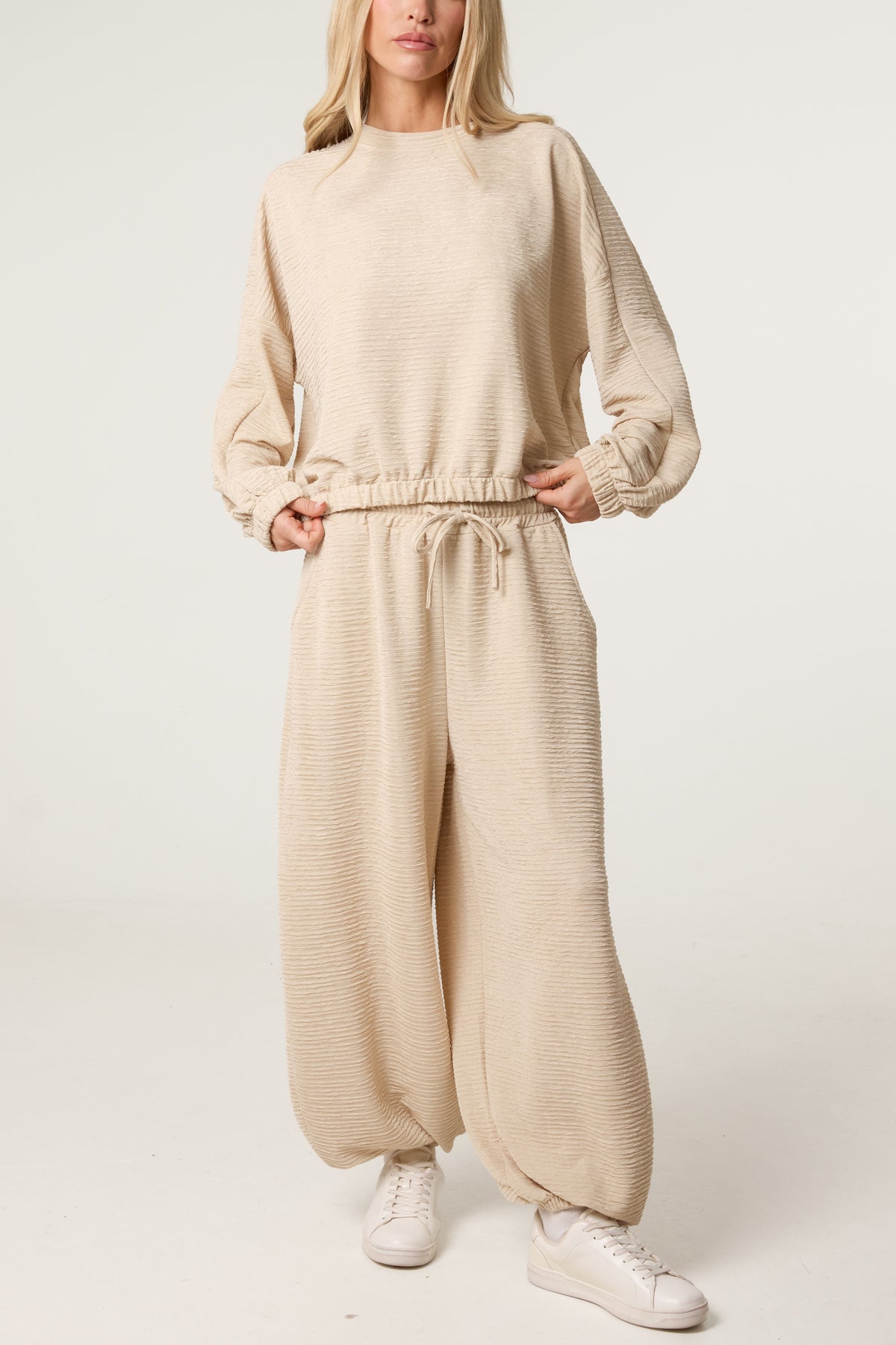 Textured Cuffed Top and Trouser Set