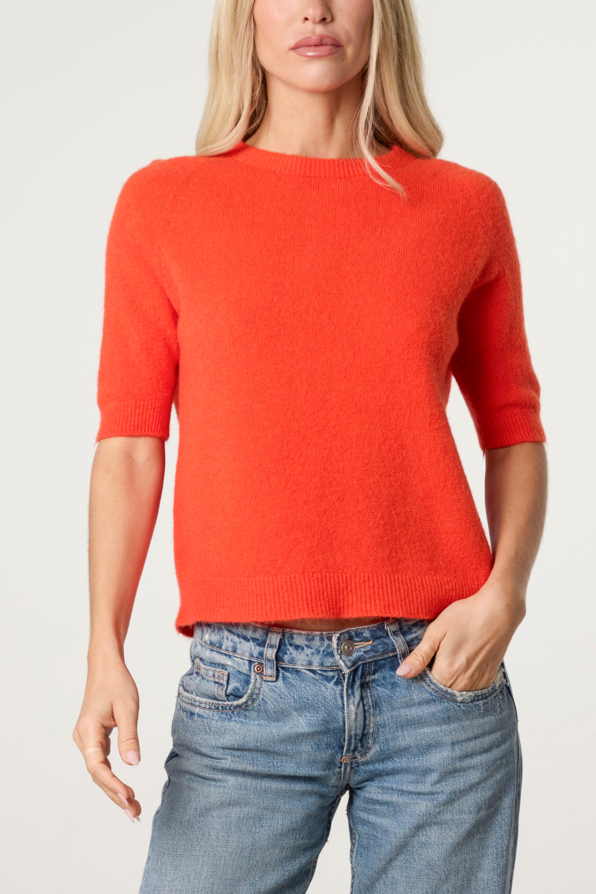 Cuffed Short Sleeve Alpaca Blend Knit Jumper