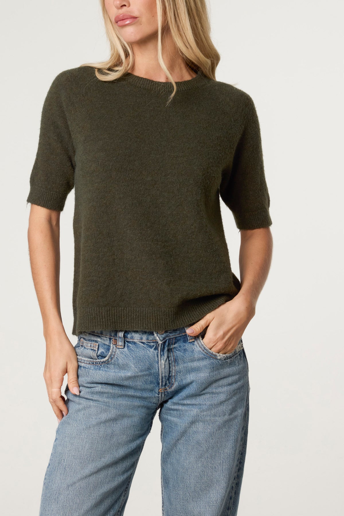 Cuffed Short Sleeve Alpaca Blend Knit Jumper