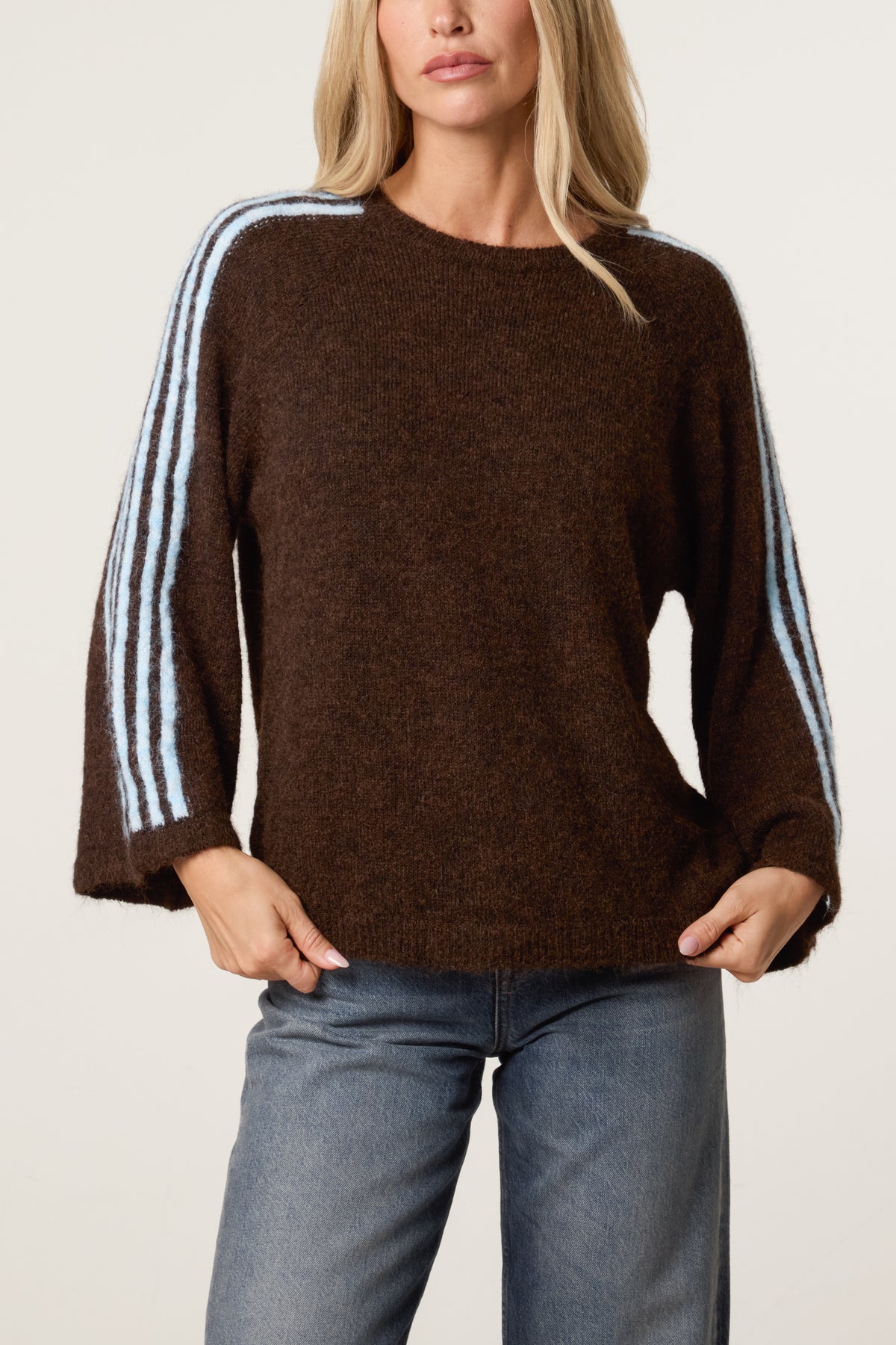 Striped Sleeve Wool Blend Knit Jumper