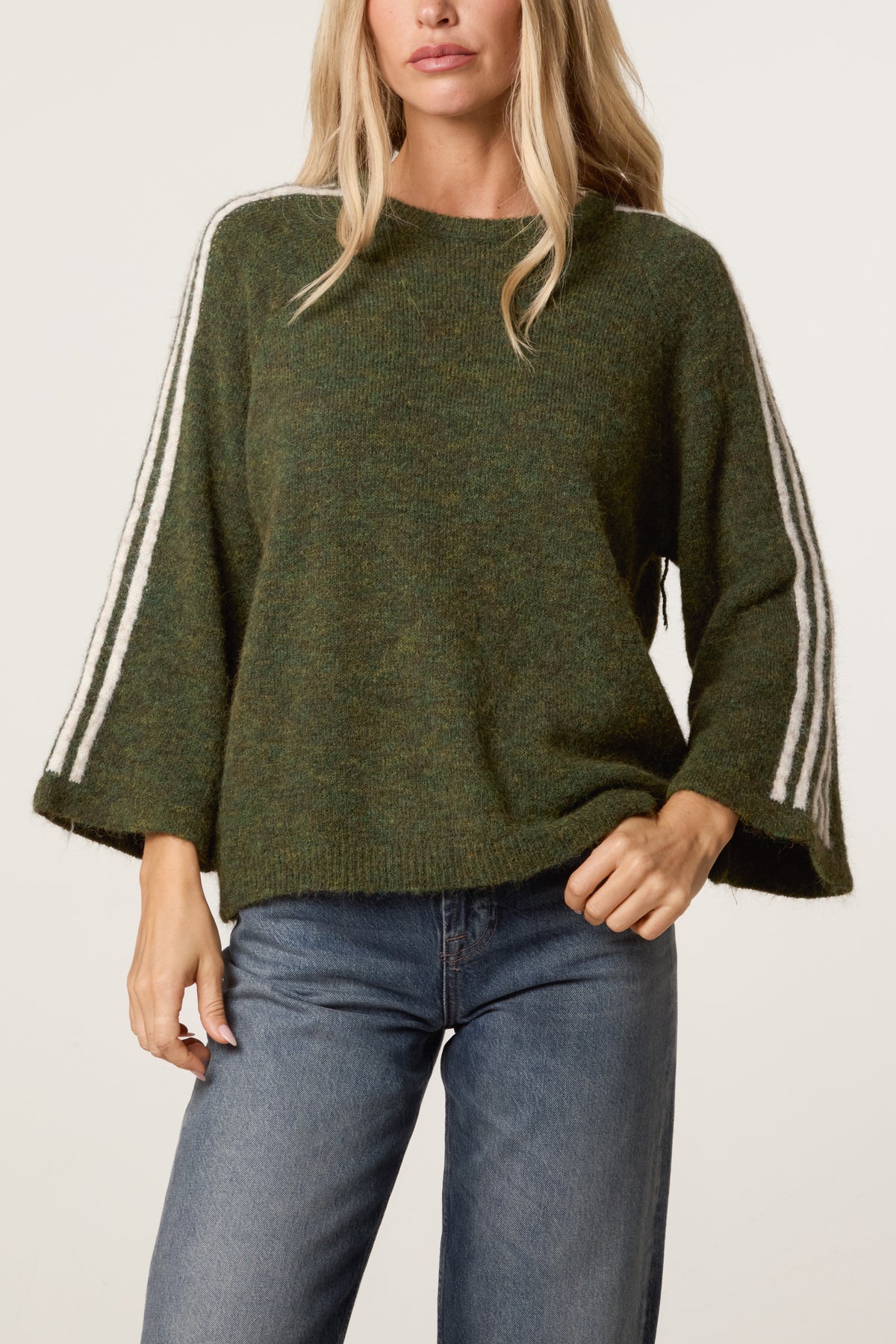 Striped Sleeve Wool Blend Knit Jumper