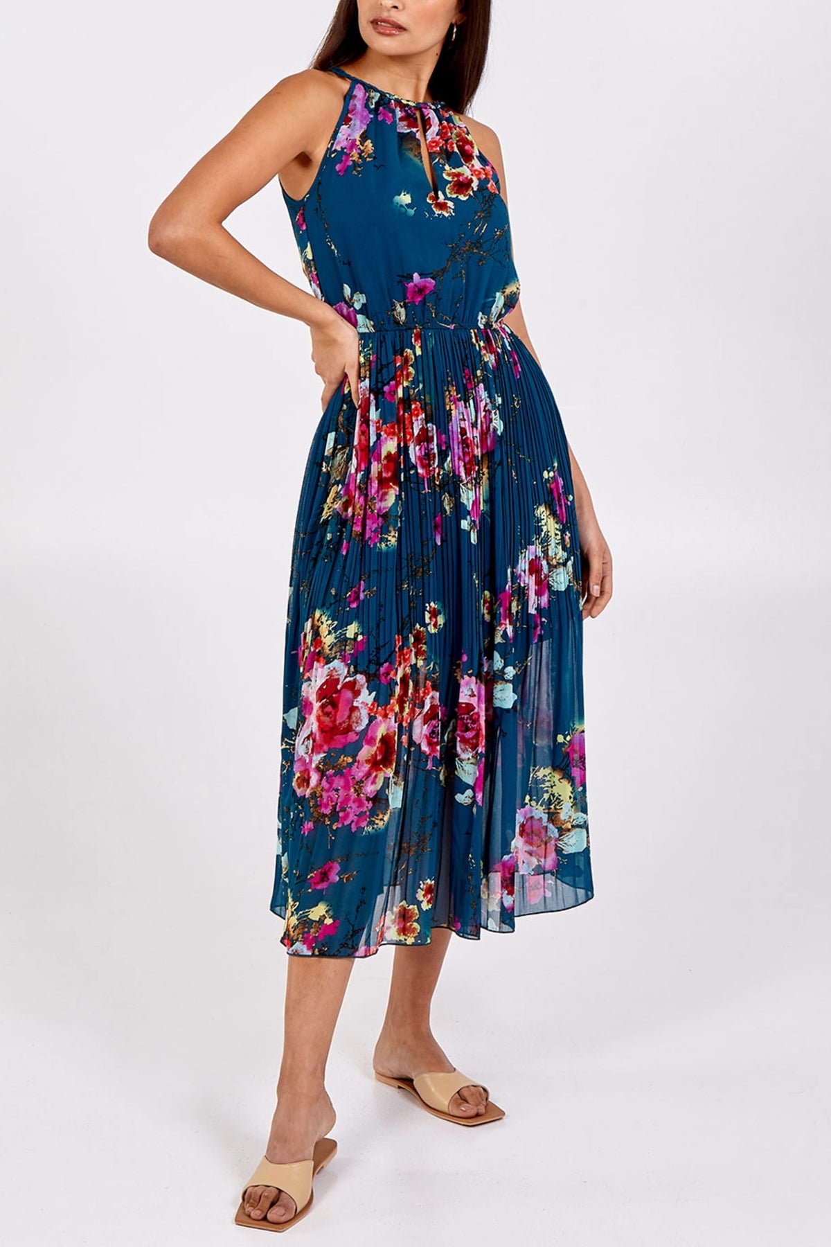 Floral Pleated Midi Dress